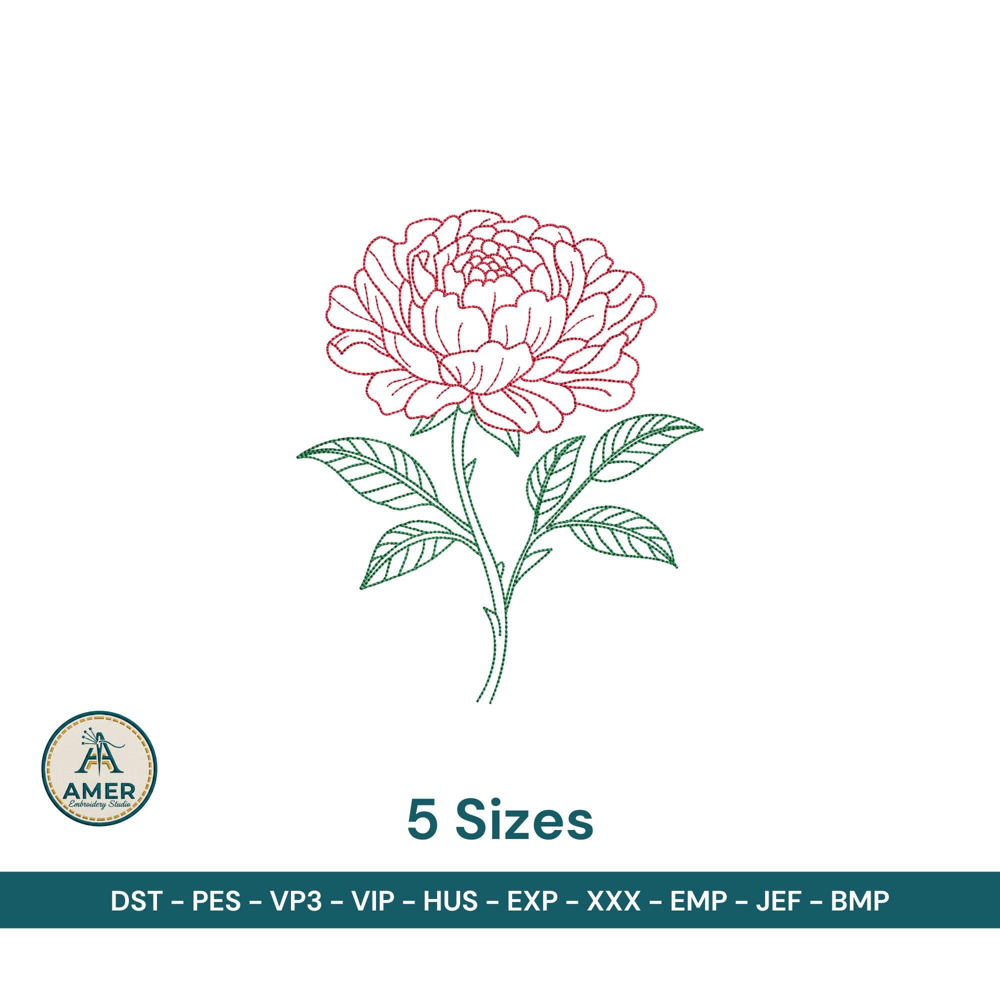 size chart for Peony Outline Machine Embroidery Design