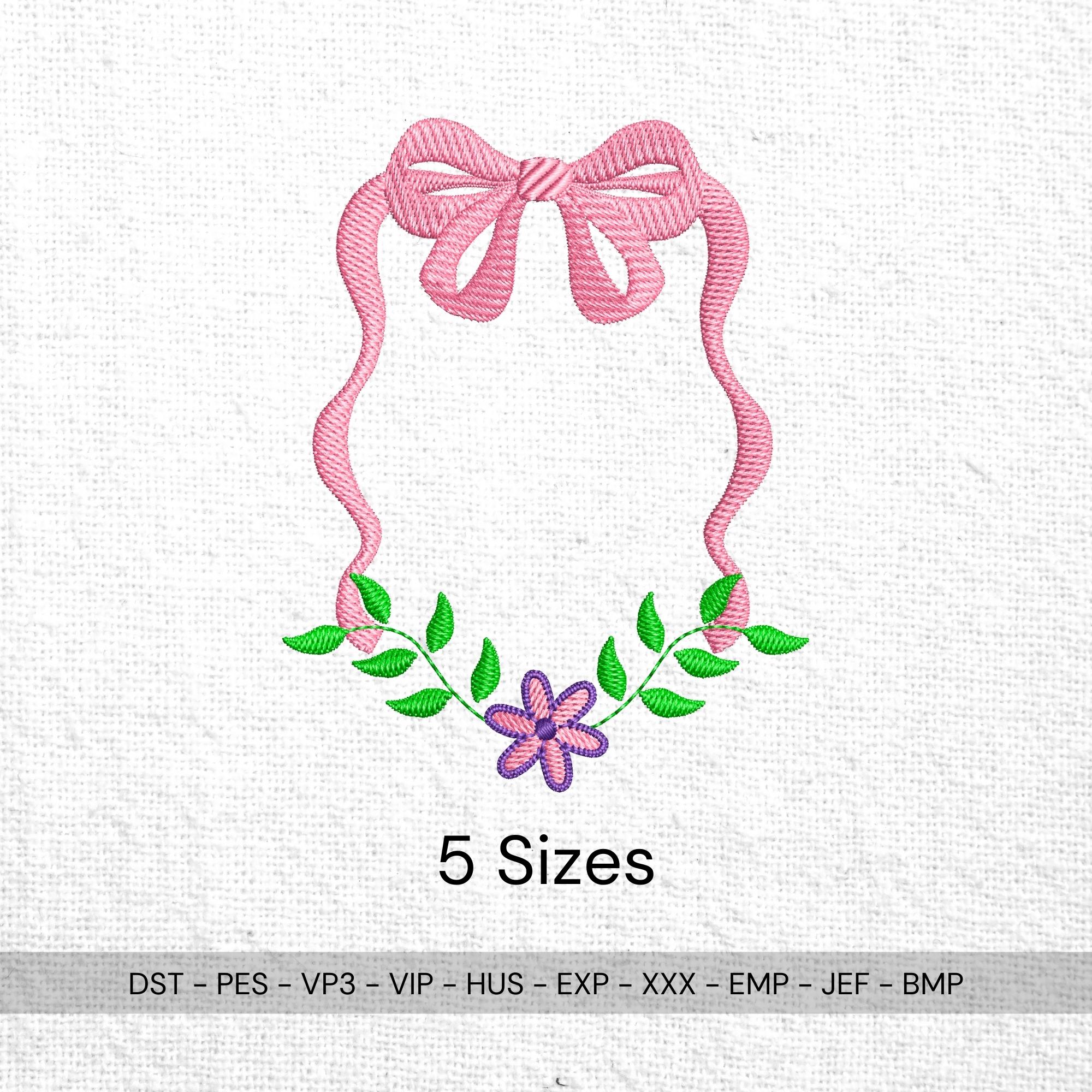 Pink Floral Crest Bow Monogram Machine Embroidery Design main preview