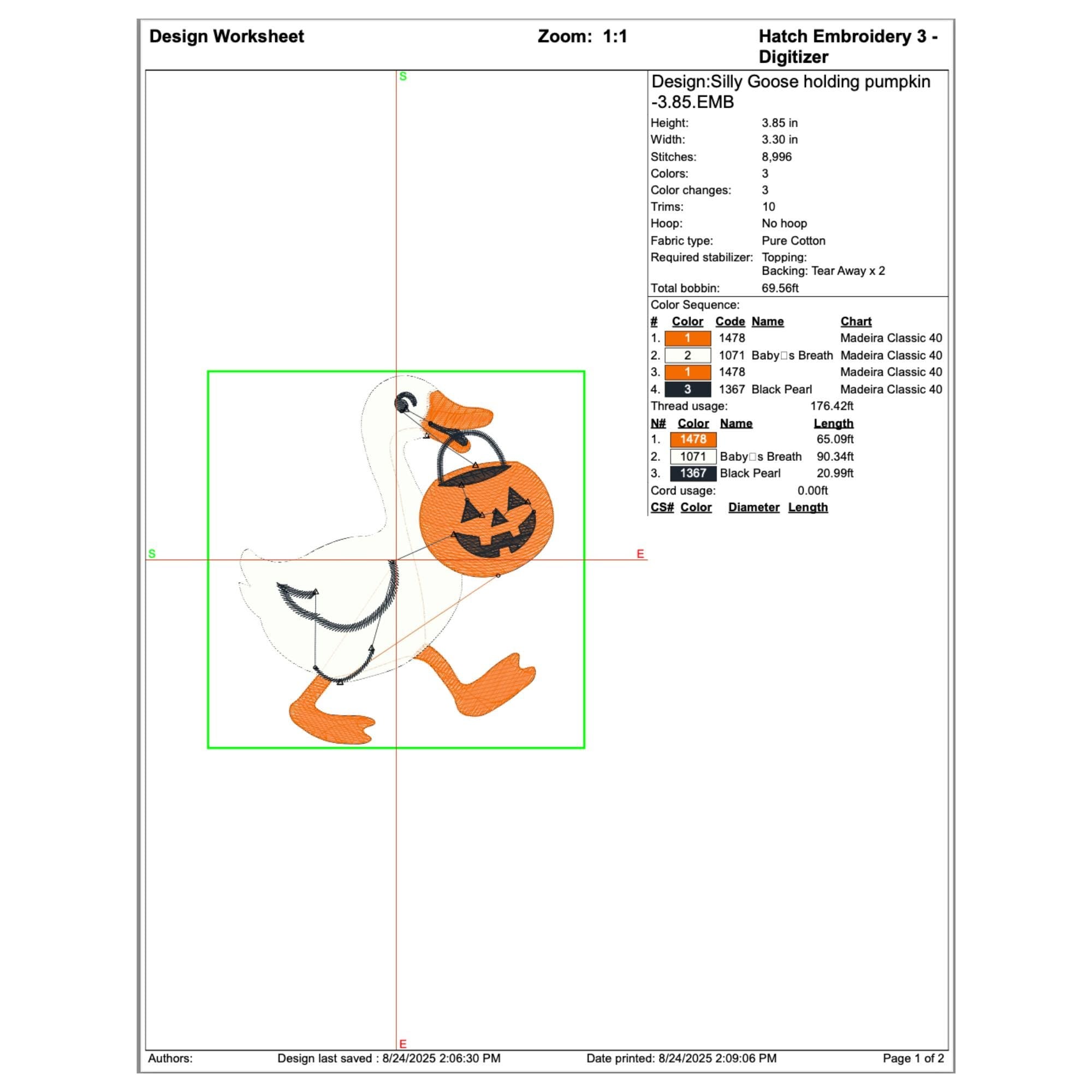 close-up preview of Silly Goose Pumpkin Halloween Embroidery