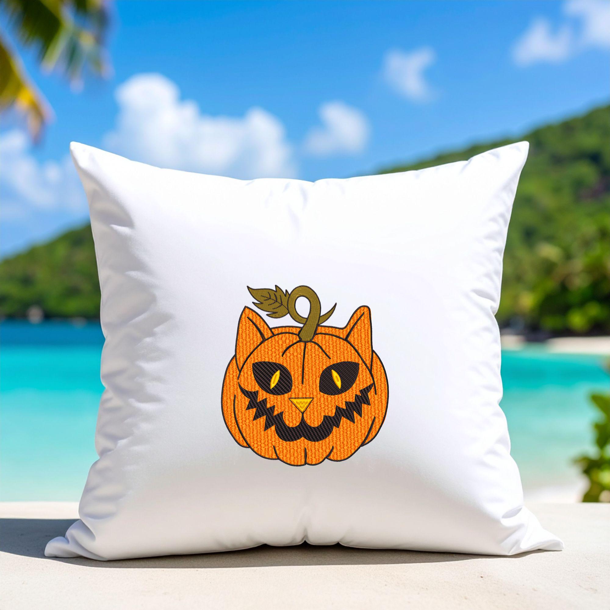 close-up preview of Spooky Pumpkin Cat Halloween Embroidery Design