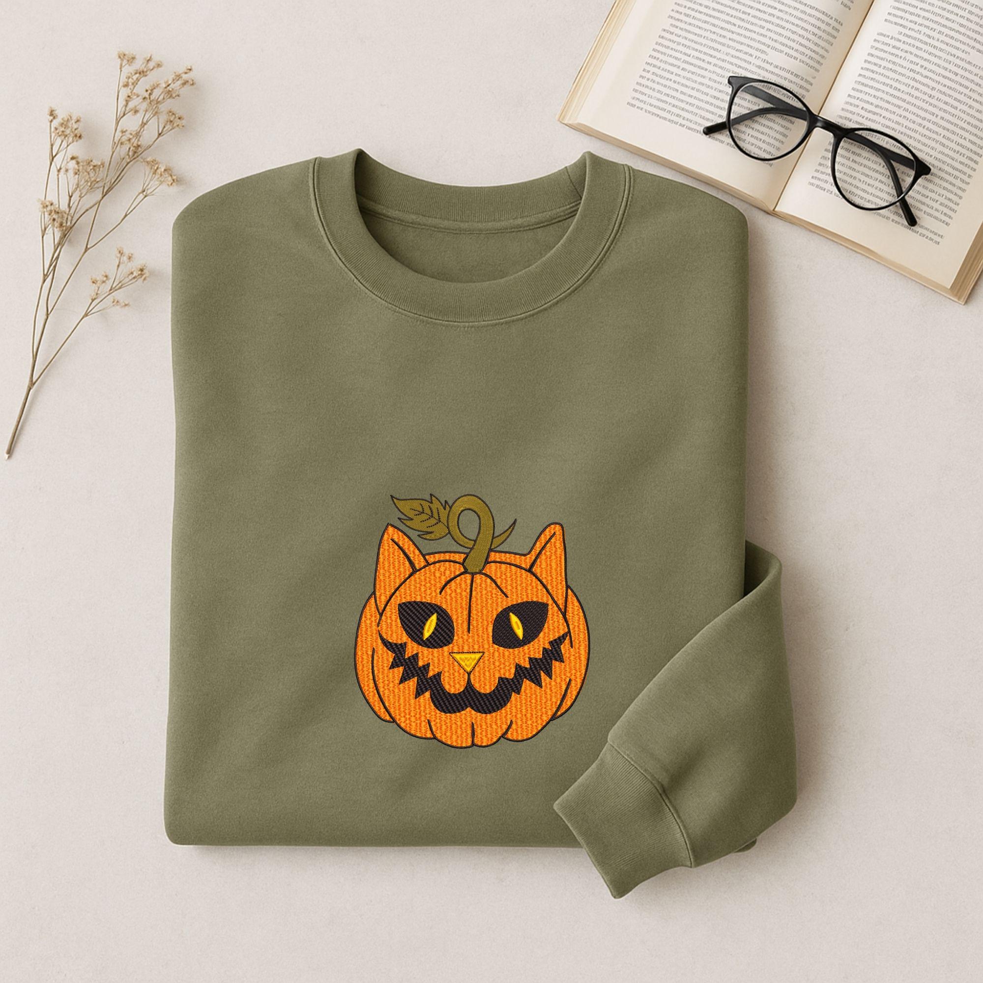 size chart for Spooky Pumpkin Cat Halloween Embroidery Design