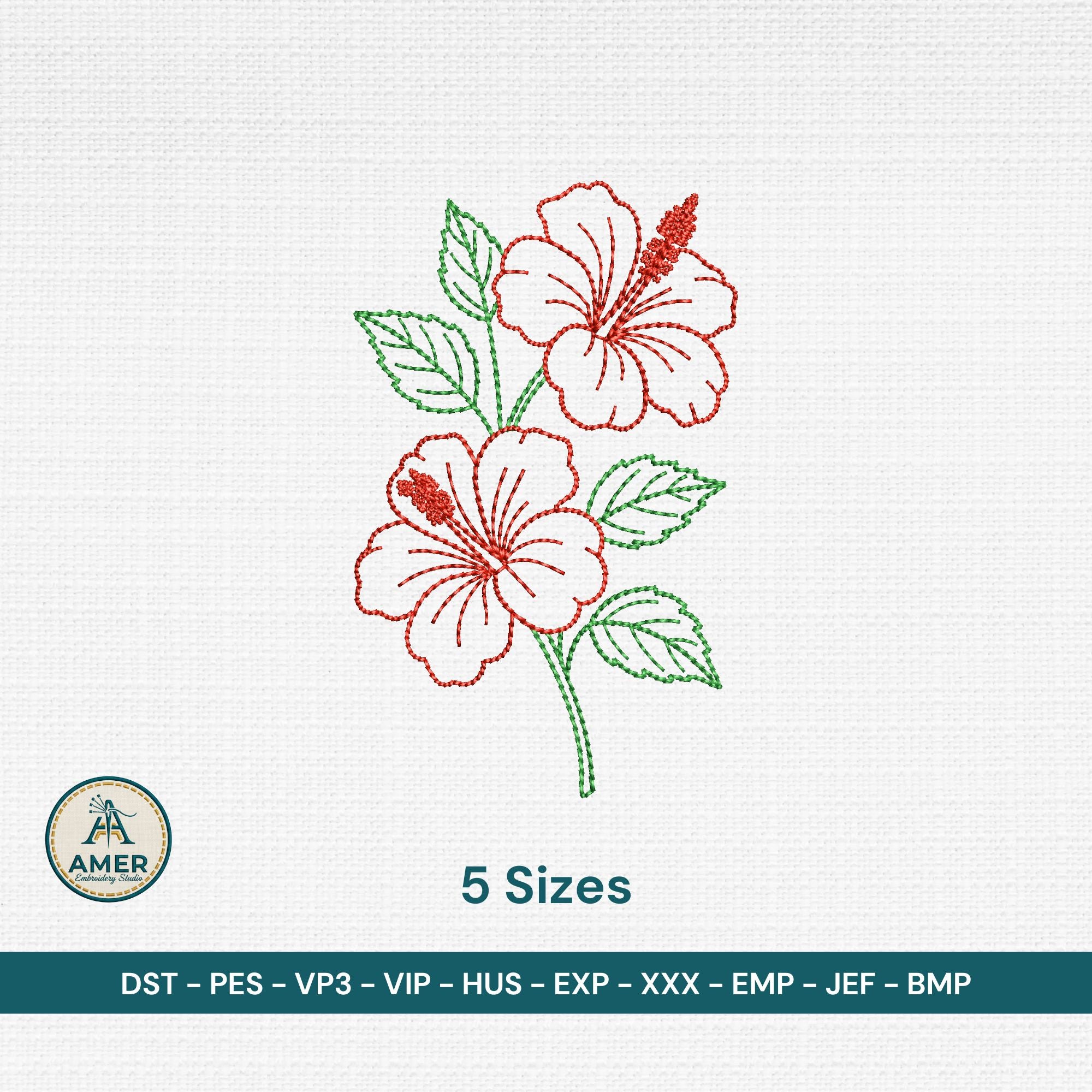 Stickerei mit tropischen Hibiskusblüten