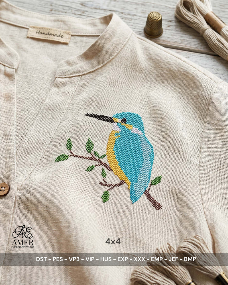 Kingfisher on Twig Cross Stitch Embroidery
