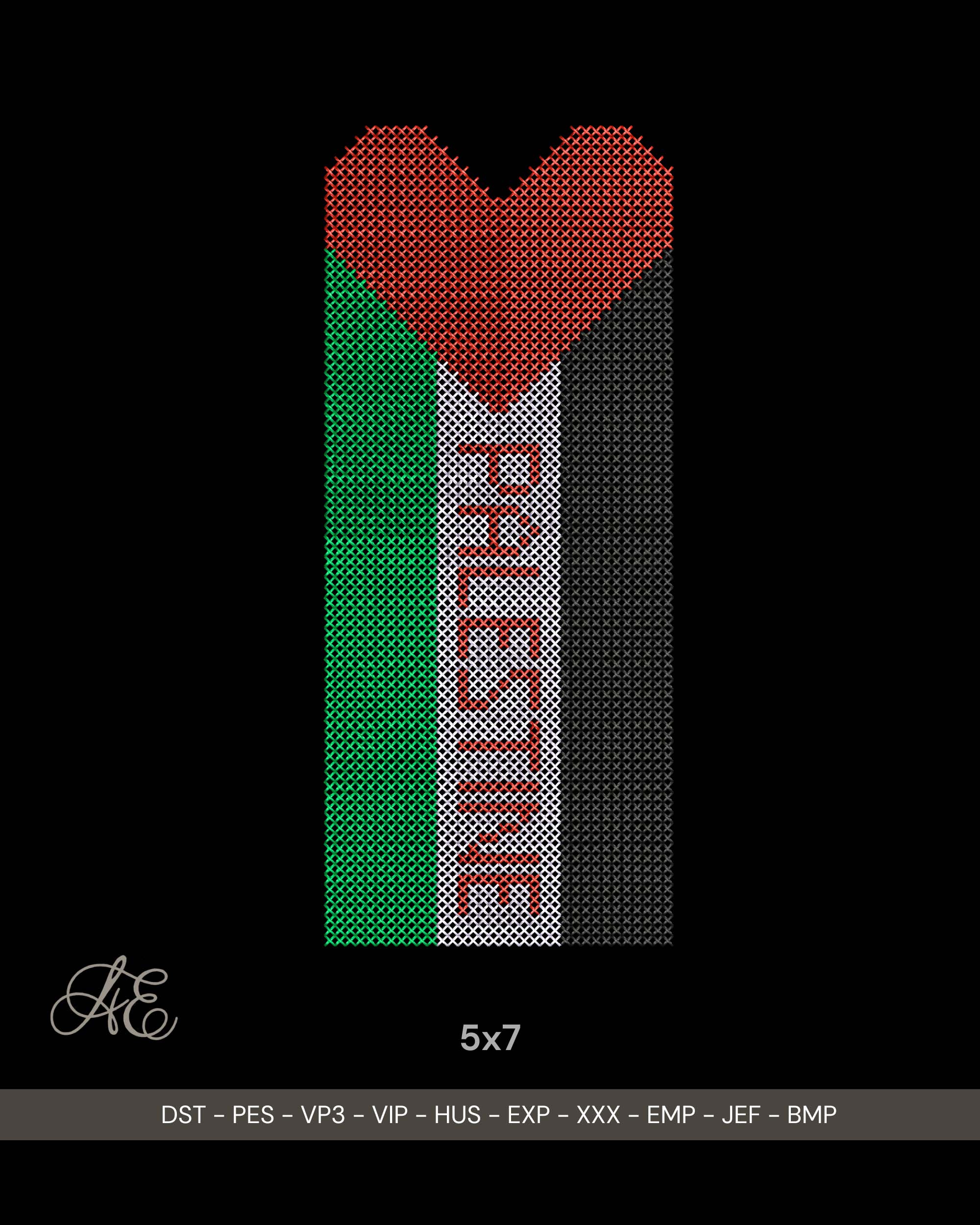 Palestine Flag Heart Cross Stitch Embroidery