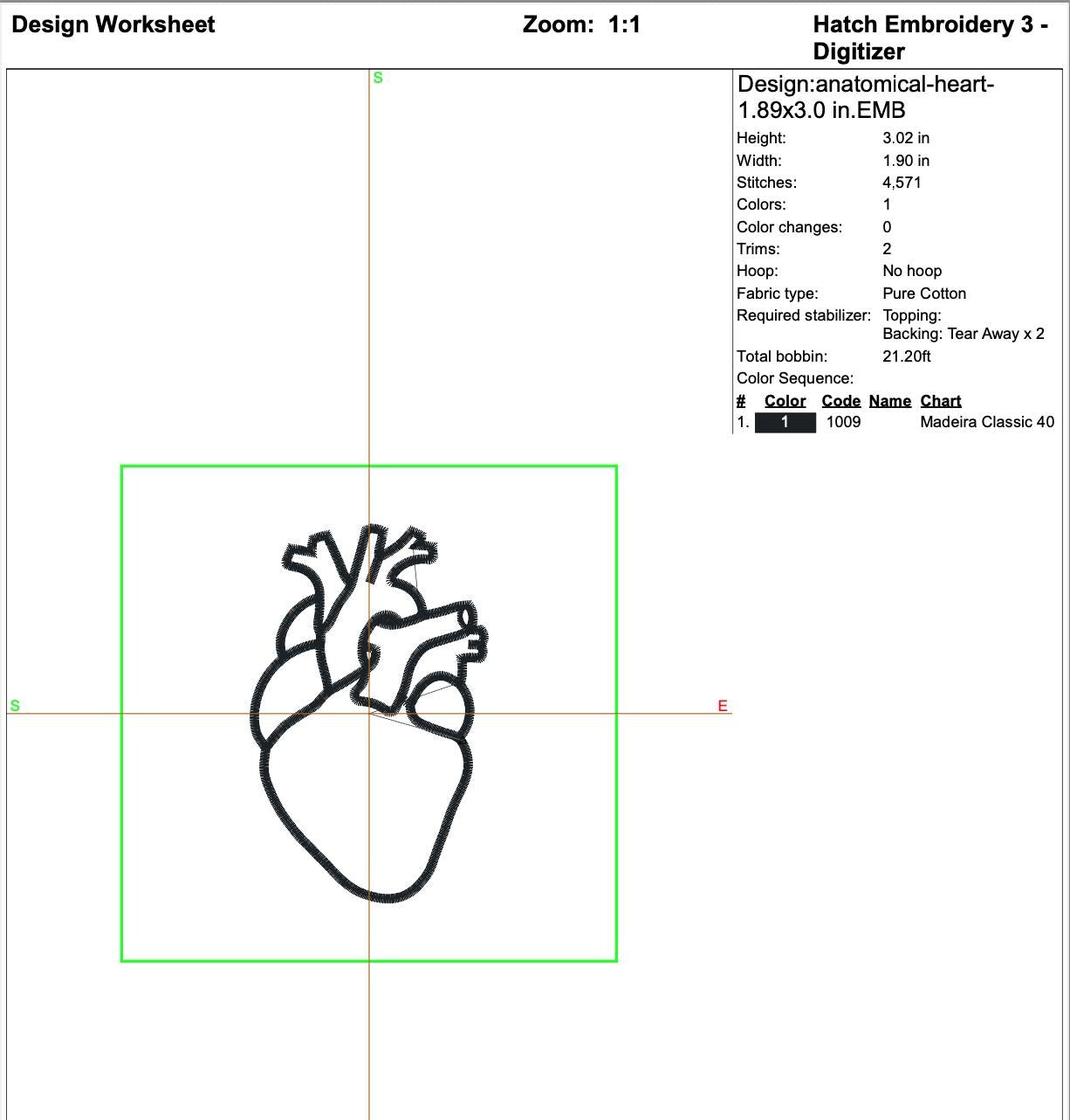 Anatomical Heart Line Art Embroidery worksheet