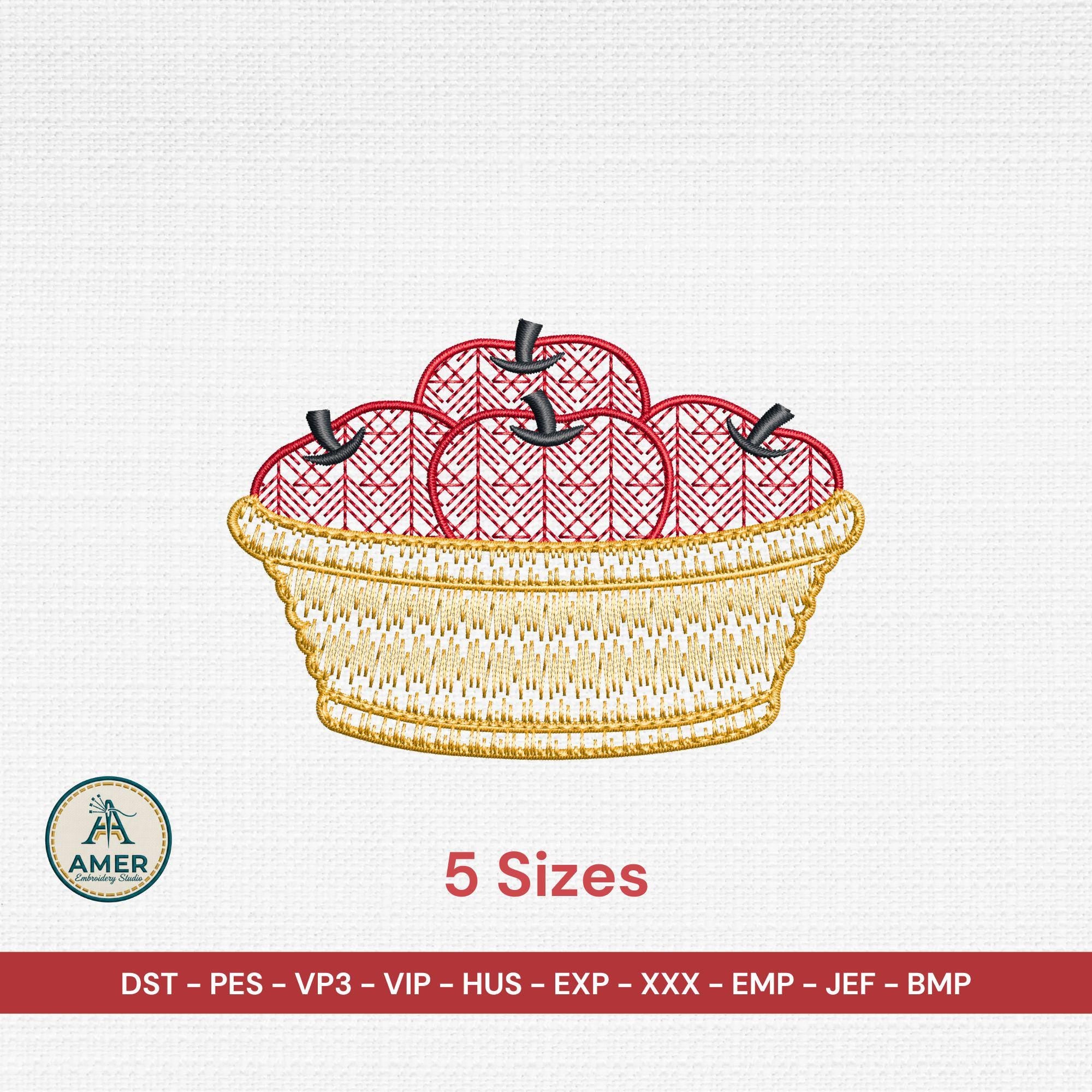 size chart for Apple Basket Motif Fill Machine Embroidery Design