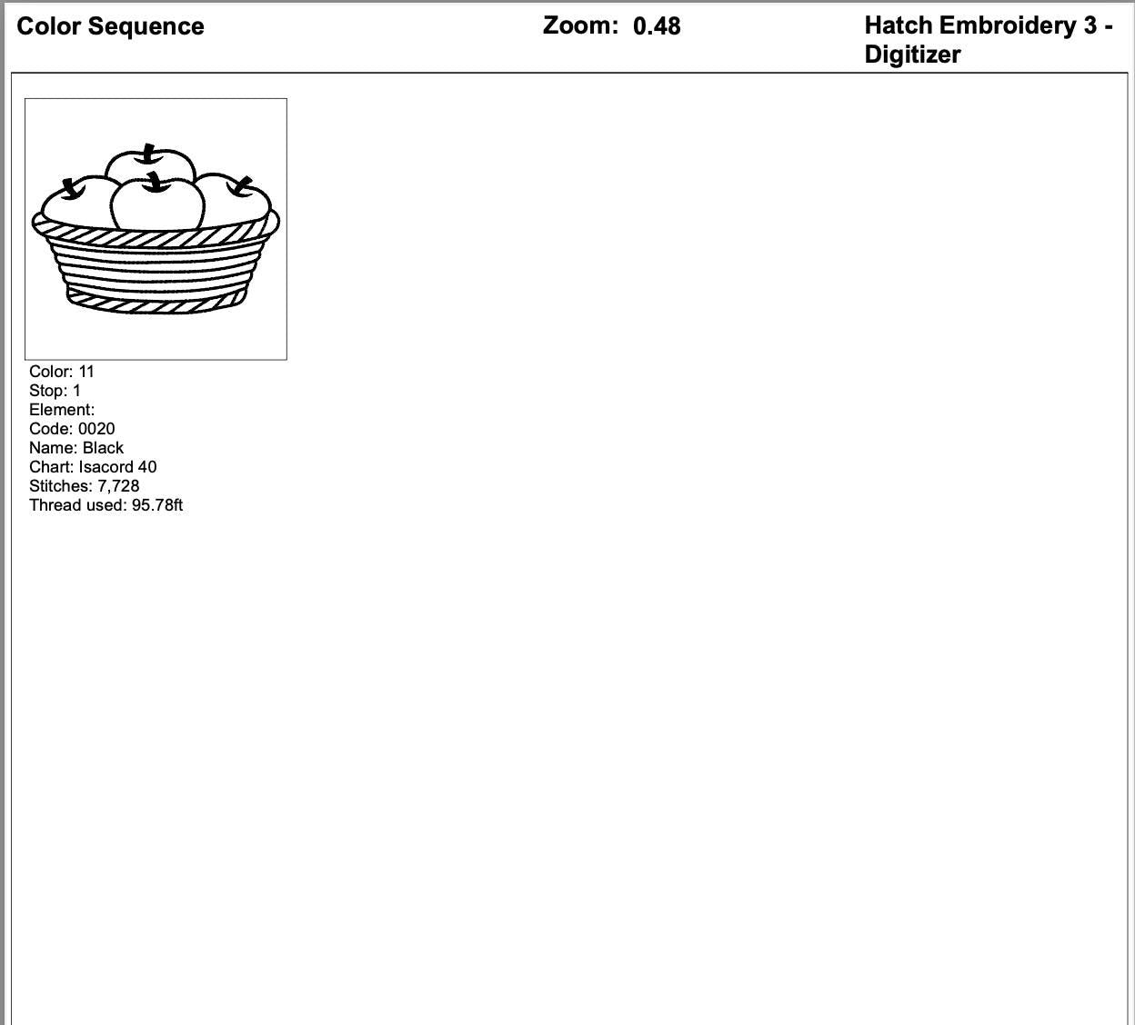 close-up preview of Apple Basket Outline Machine Embroidery Design