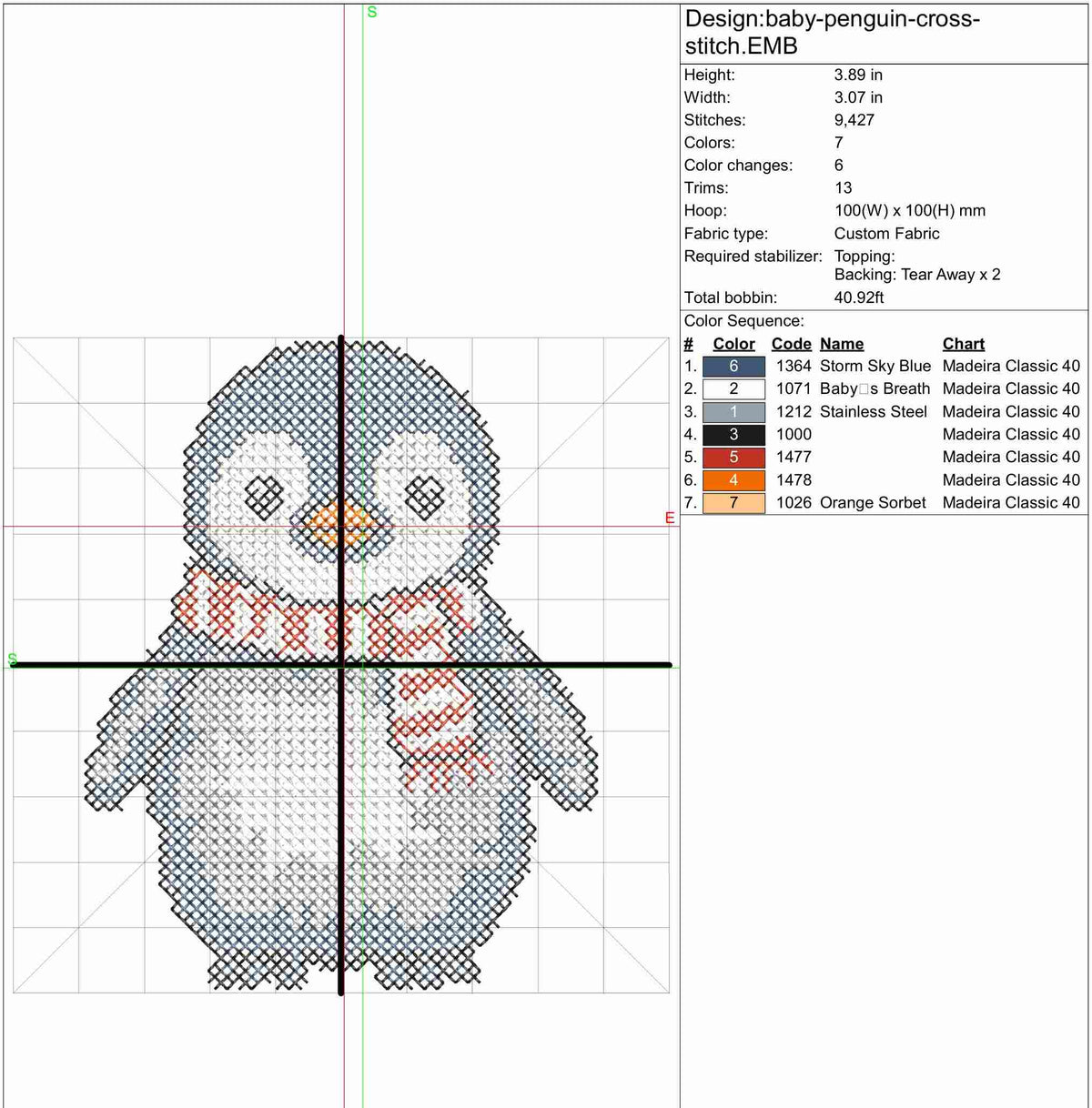 Baby Penguin Cross Stitch Machine Embroidery