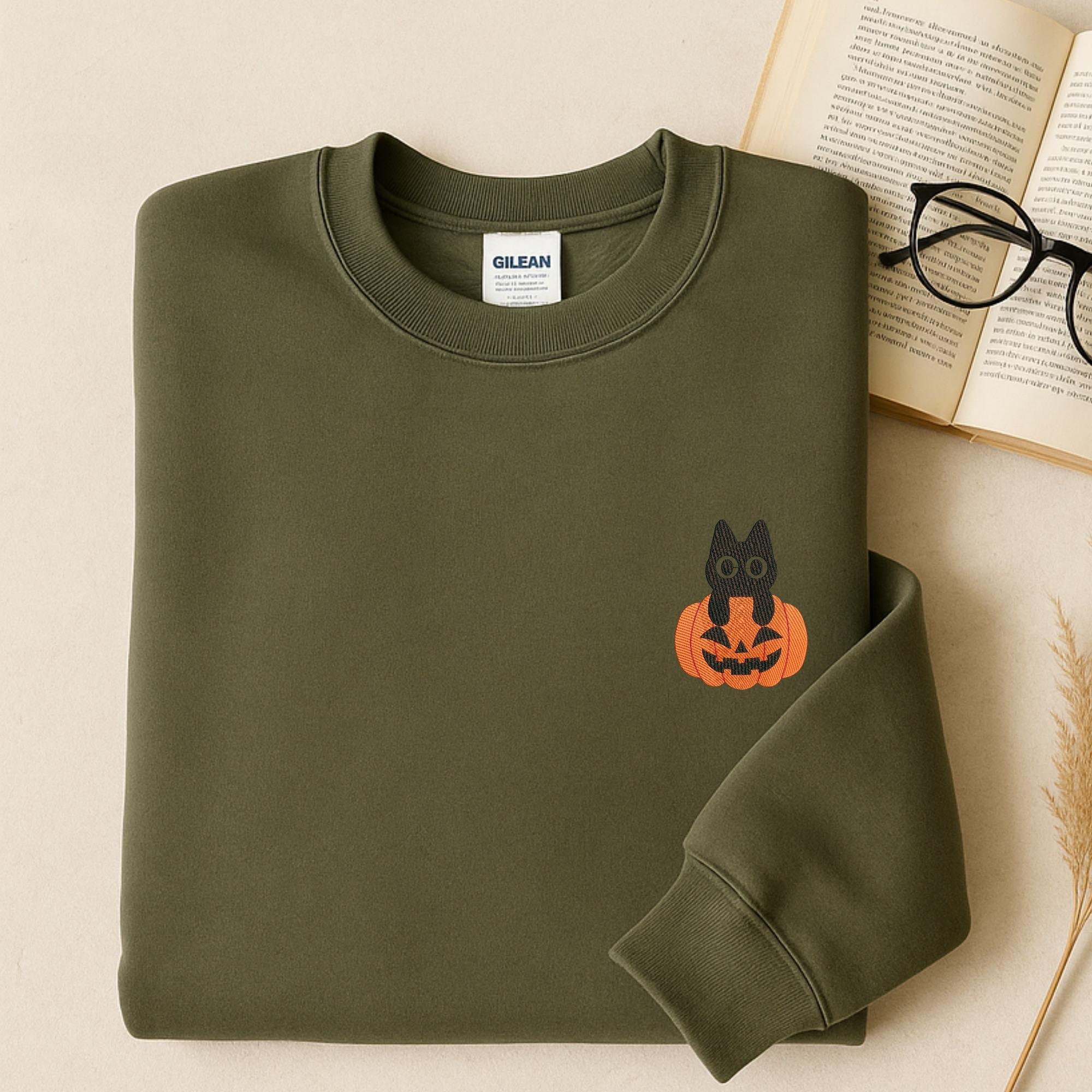 Black Cat on Pumkin Halloween Embroidery mockup preview 3