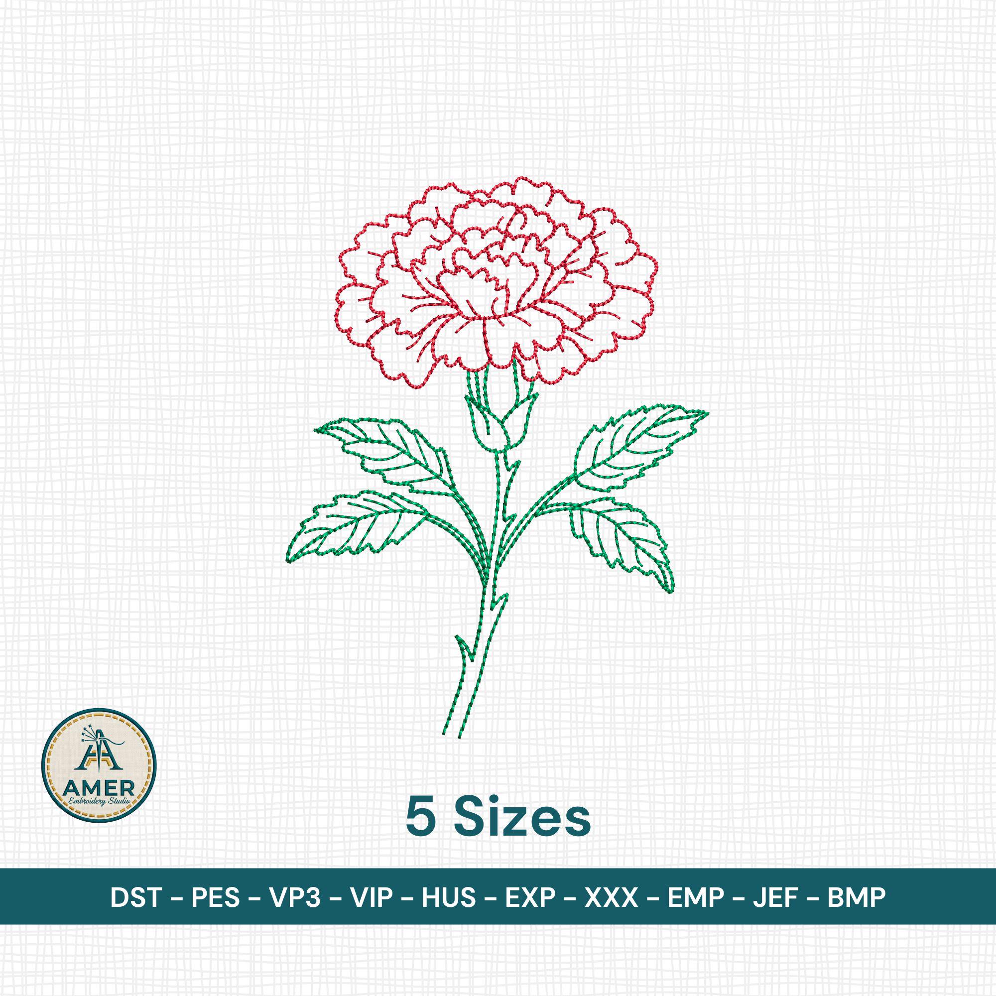 size chart for Carnation Outline Flower Machine Embroidery Design