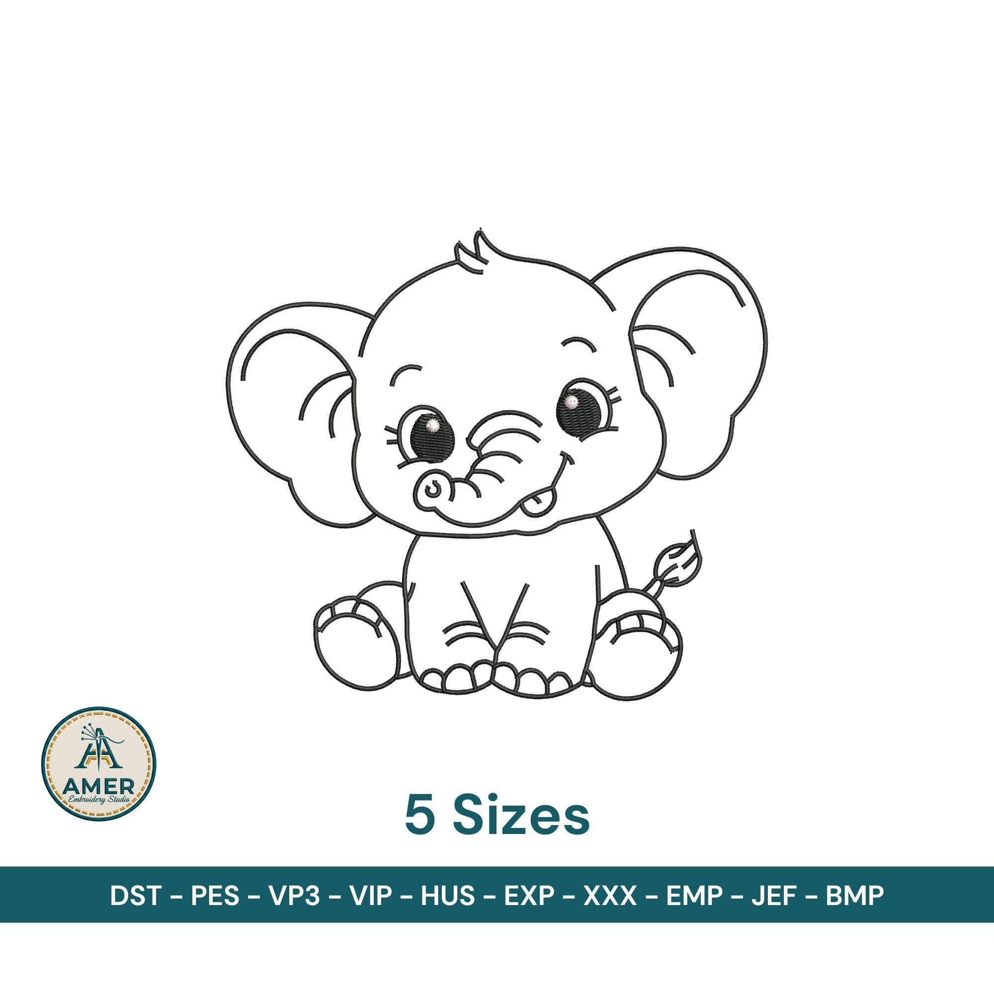 size chart for Cartoon Baby Elephant Machine Embroidery Design