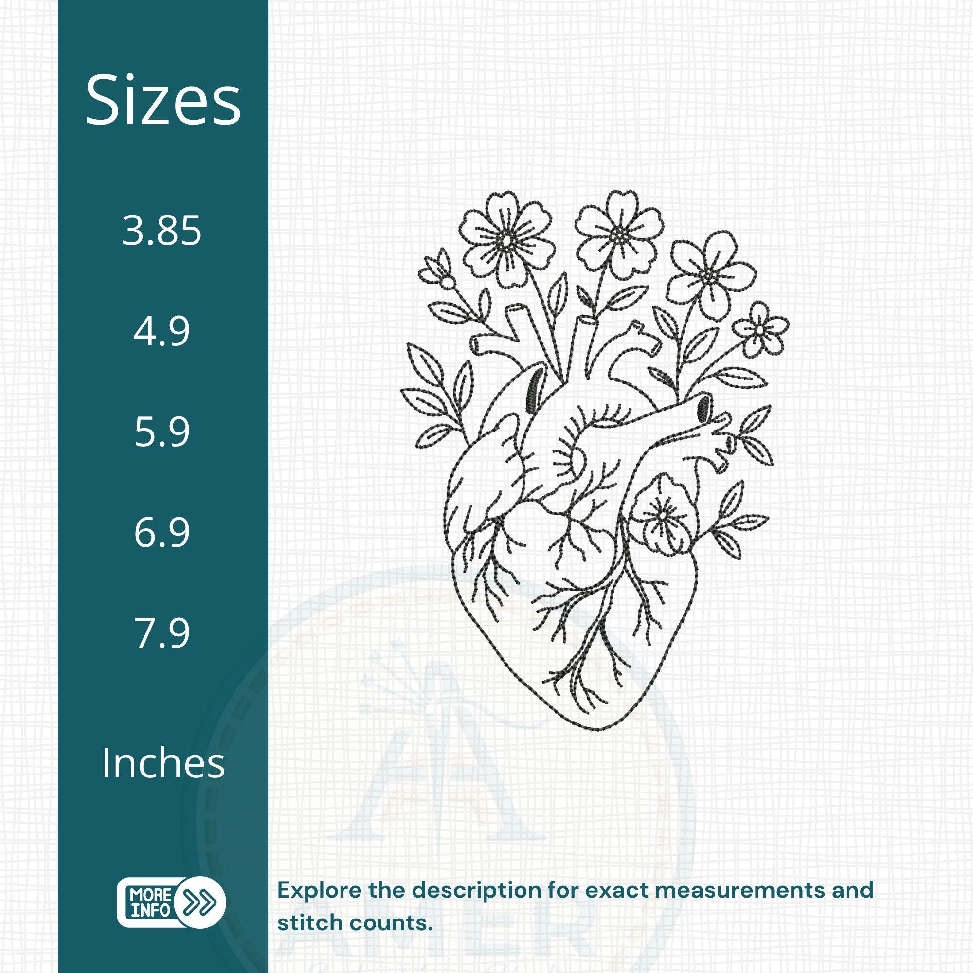 Floral Anatomical Heart Machine Embroidery Design mockup preview 2