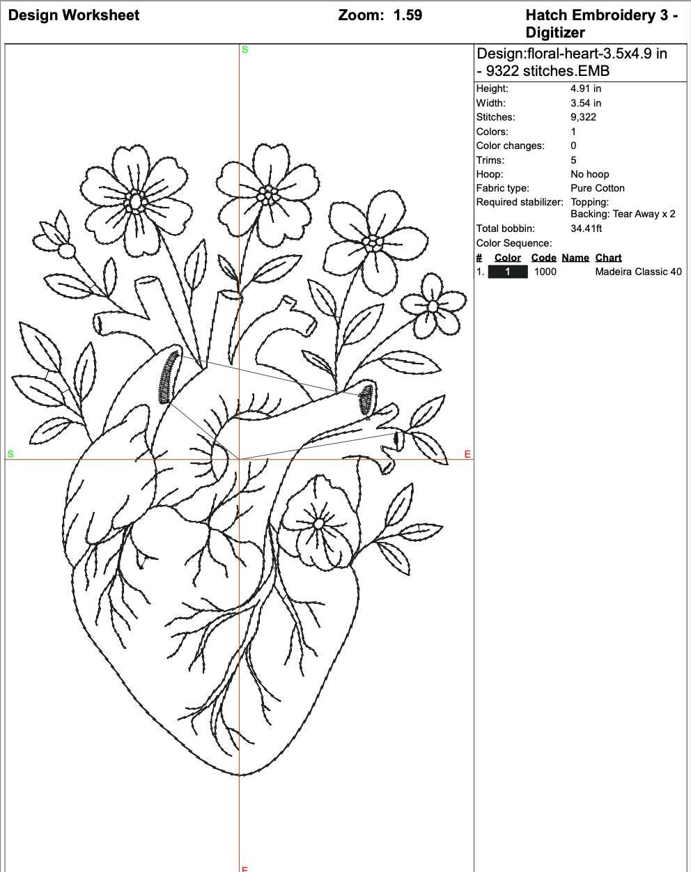 Floral Anatomical Heart Machine Embroidery Design mockup preview 9