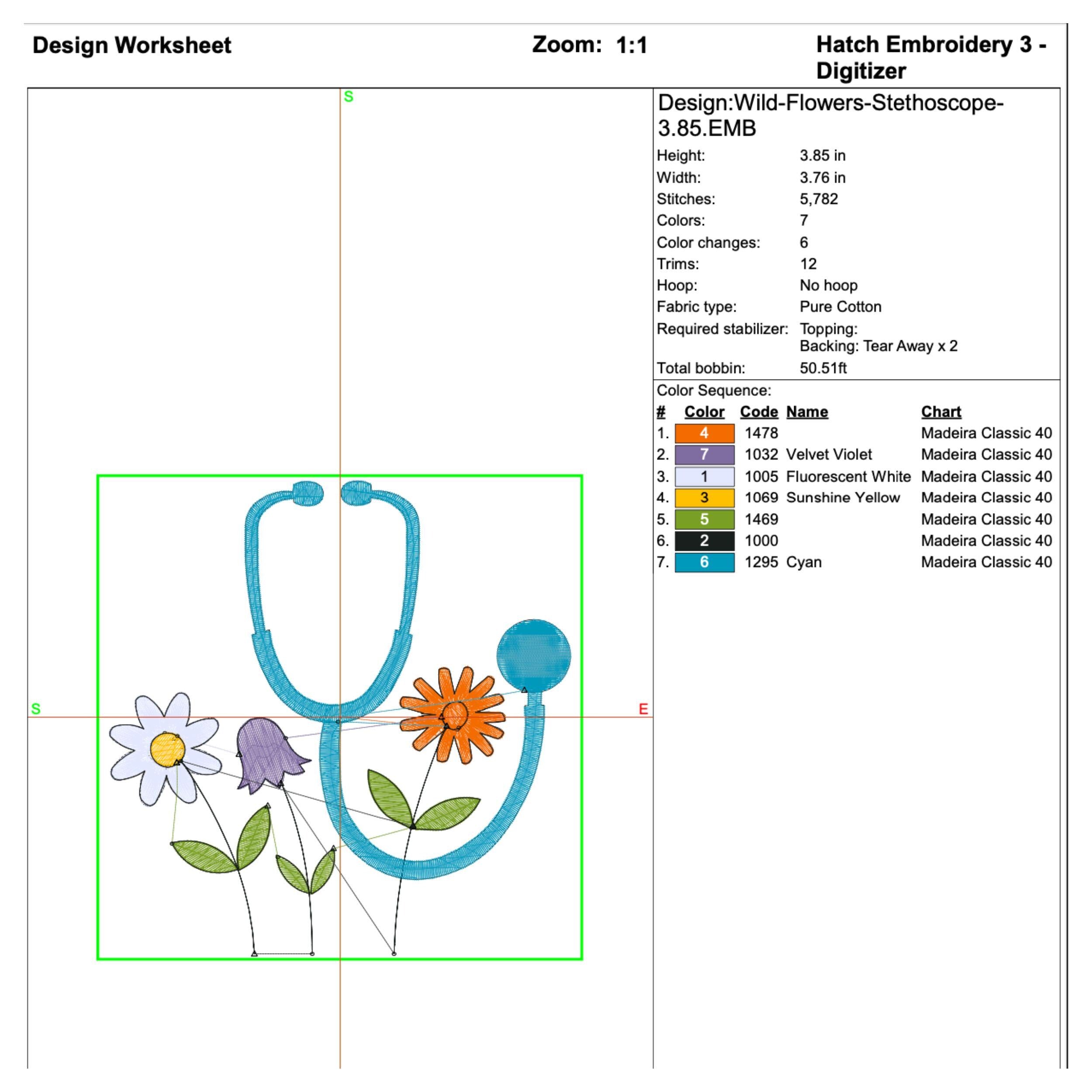 Floral Stethoscope Machine Embroidery Design mockup preview 8