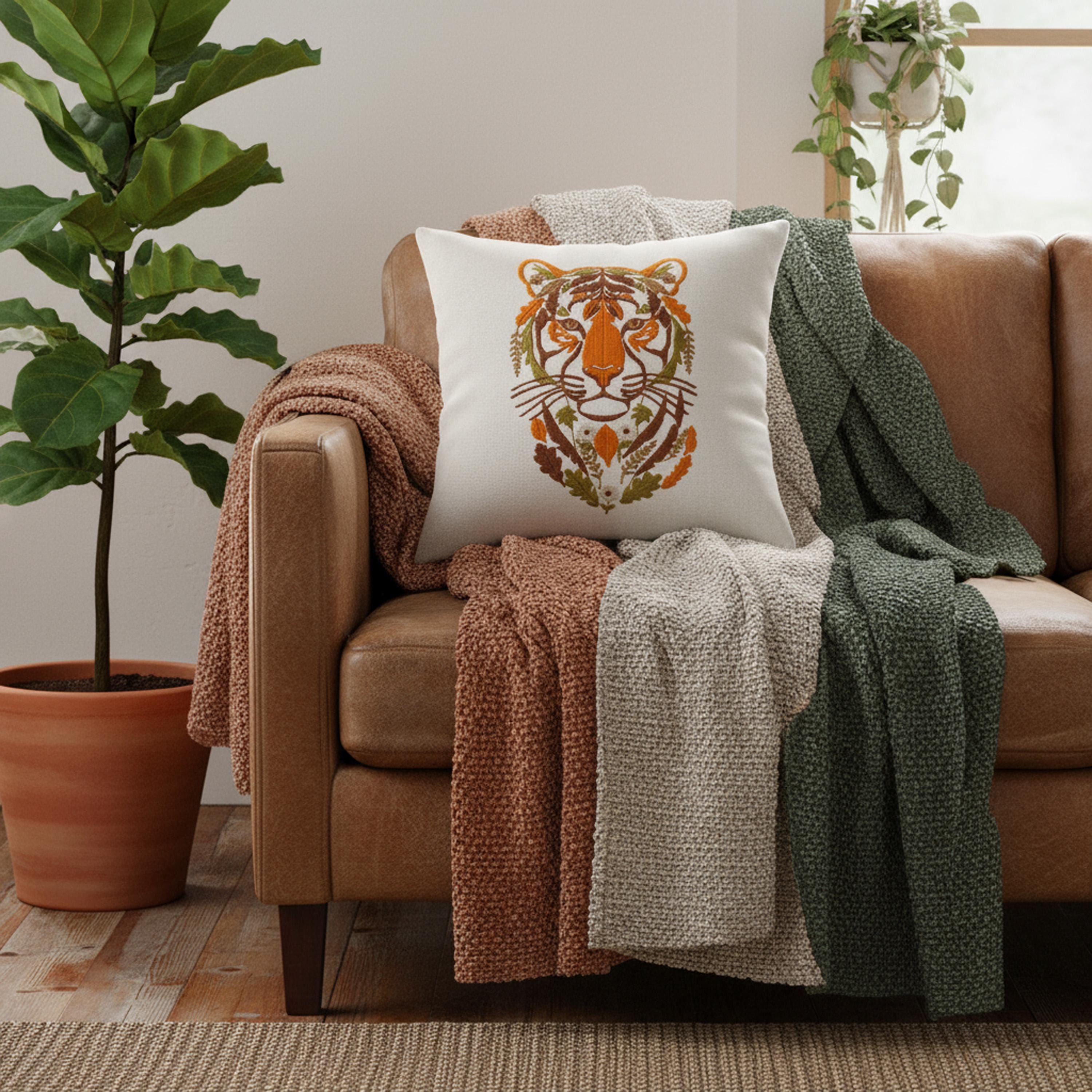 close-up preview of Floral Tiger Head Machine Embroidery Design