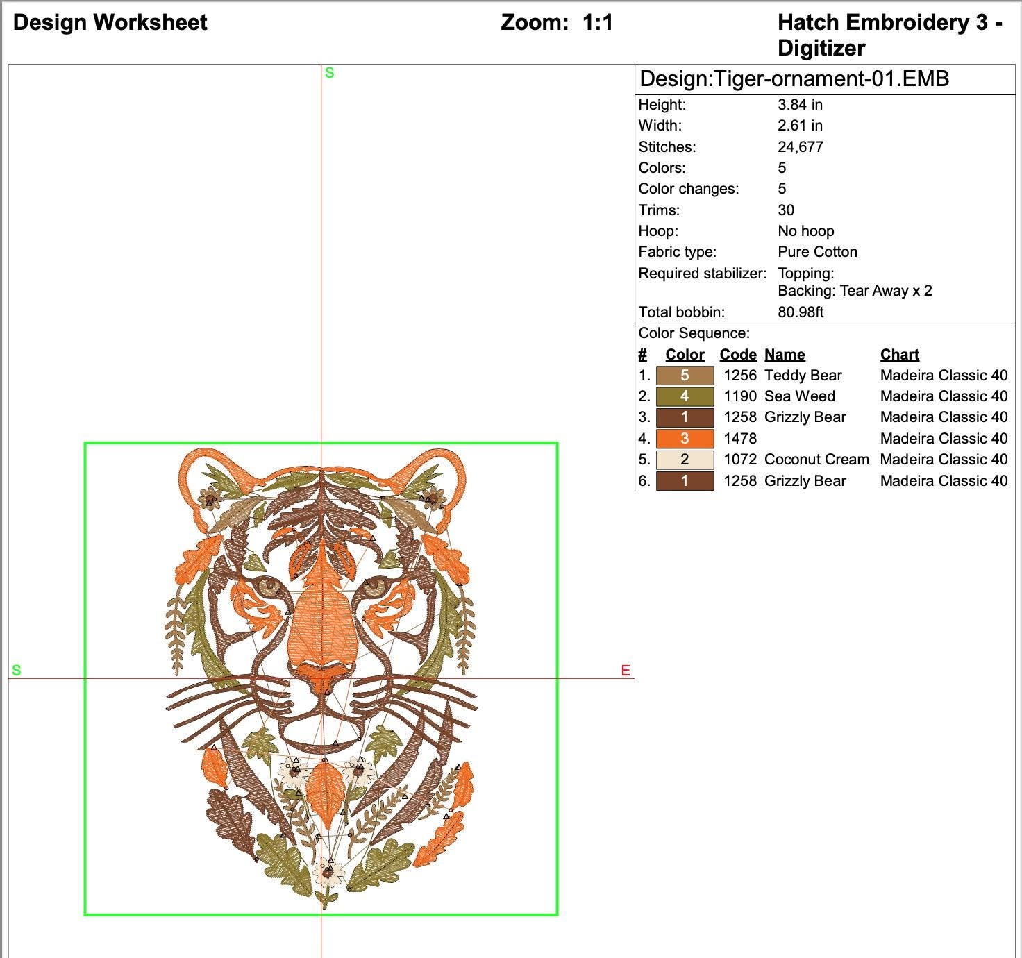 Floral Tiger Head Machine Embroidery Design mockup preview 10