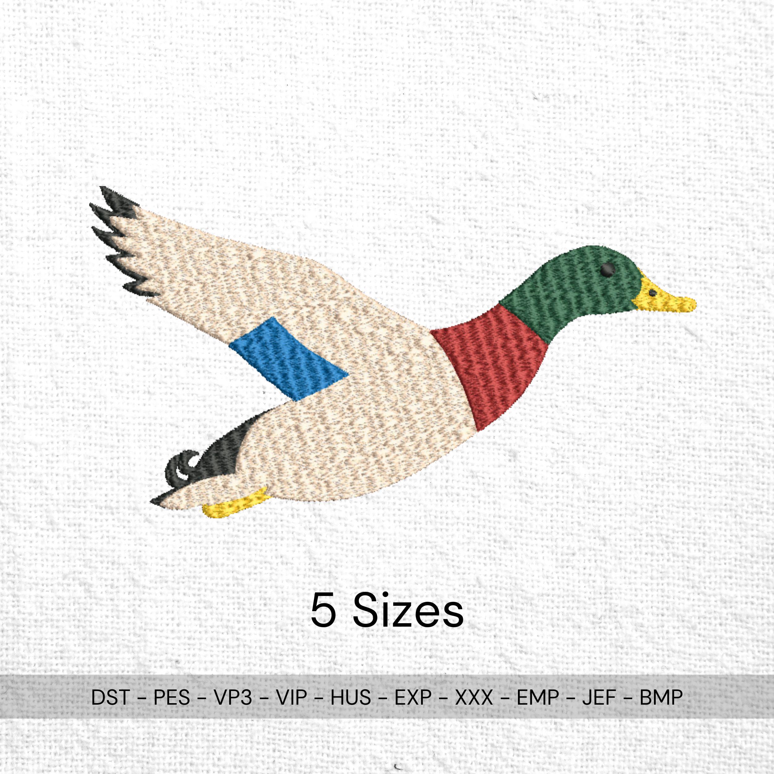 size chart for Flying Mallard Duck Machine Embroidery Design