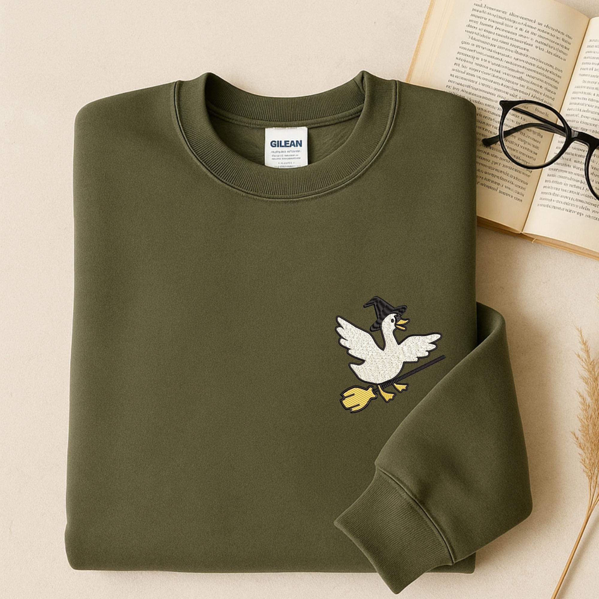 Flying Silly Goose Witch Halloween Embroidery mockup preview 3