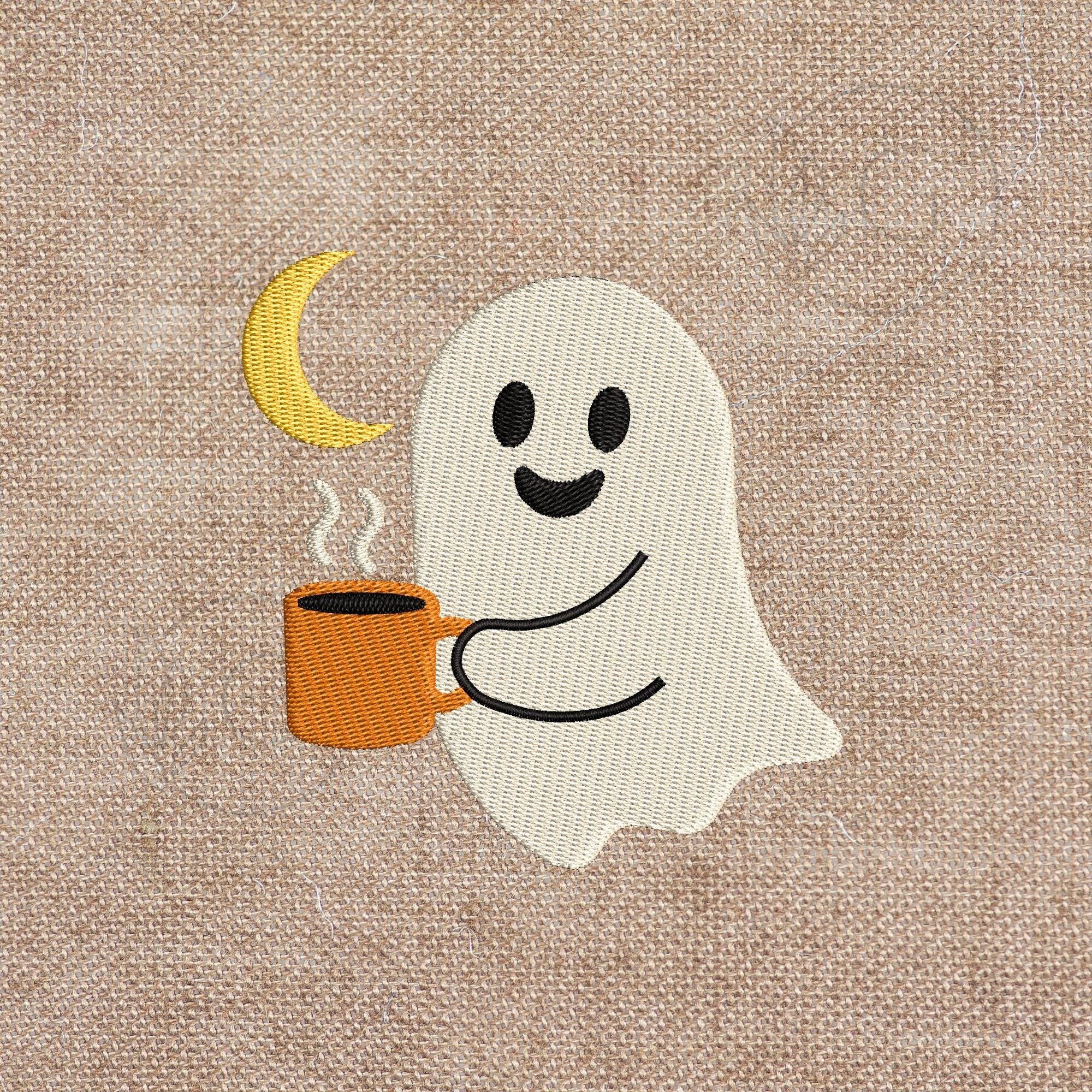 Ghost Drinking Coffee Halloween Embroidery mockup preview 3
