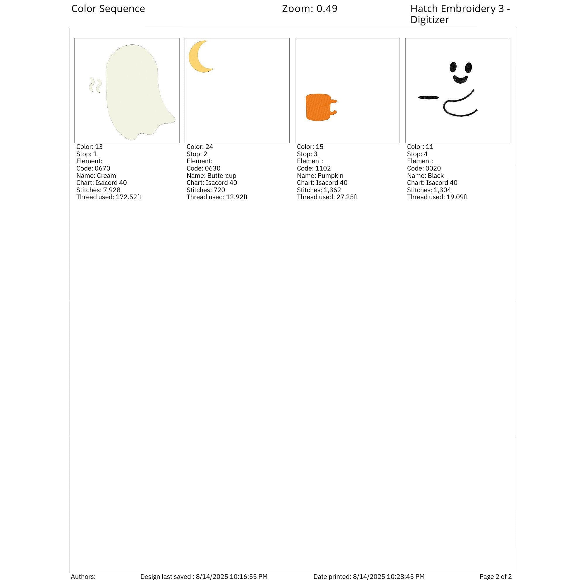 size chart for Ghost Drinking Coffee Halloween Embroidery