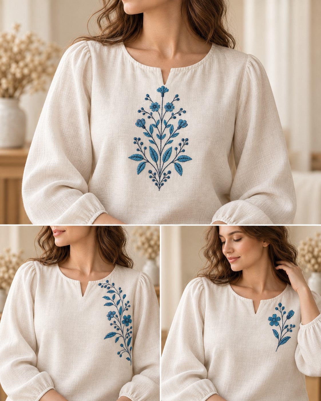 Hand-Stitch Botanical Garment Embroidery Set – 3 Designs