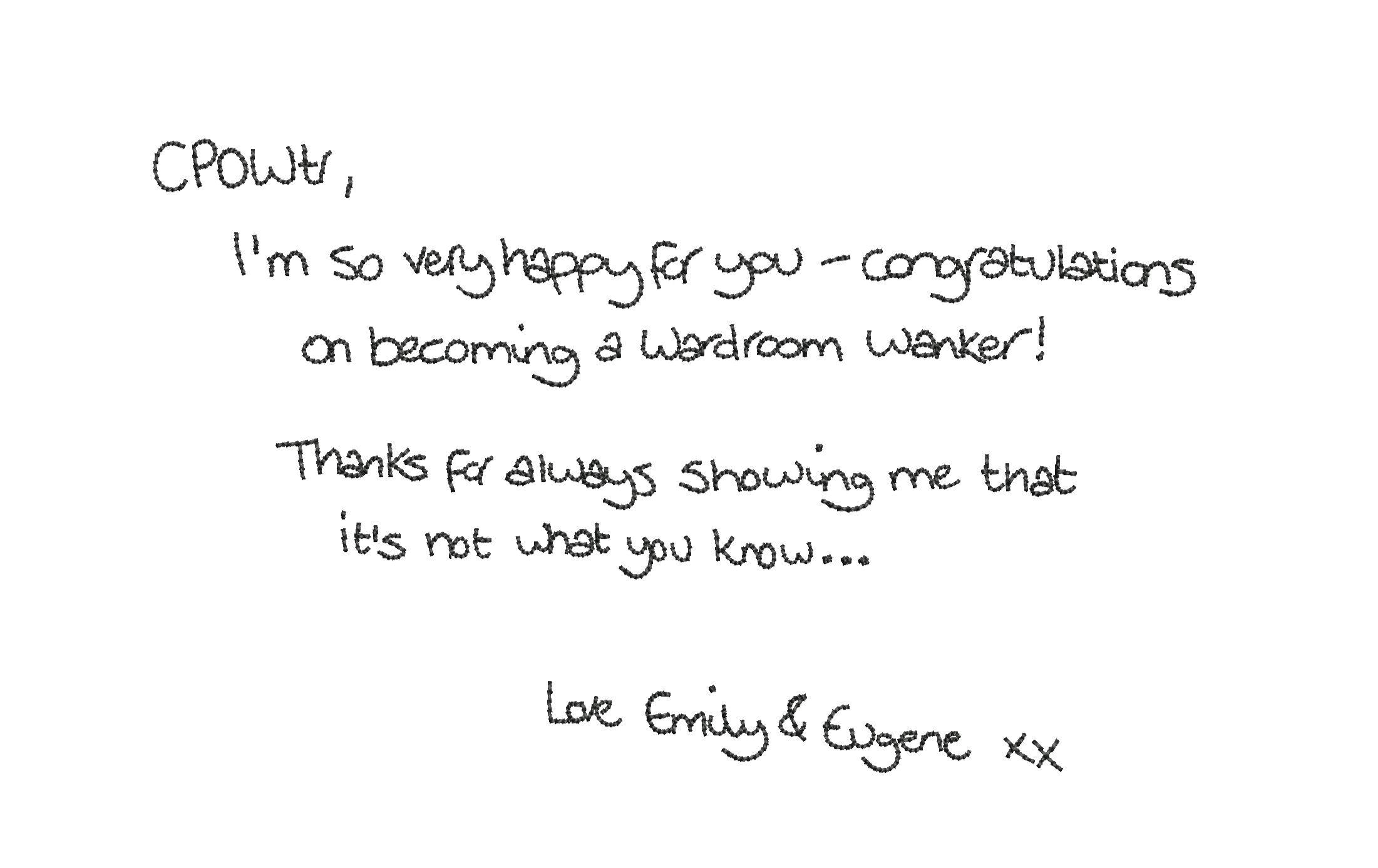 Before and after of handwriting transformed into a PES embroidery file-after