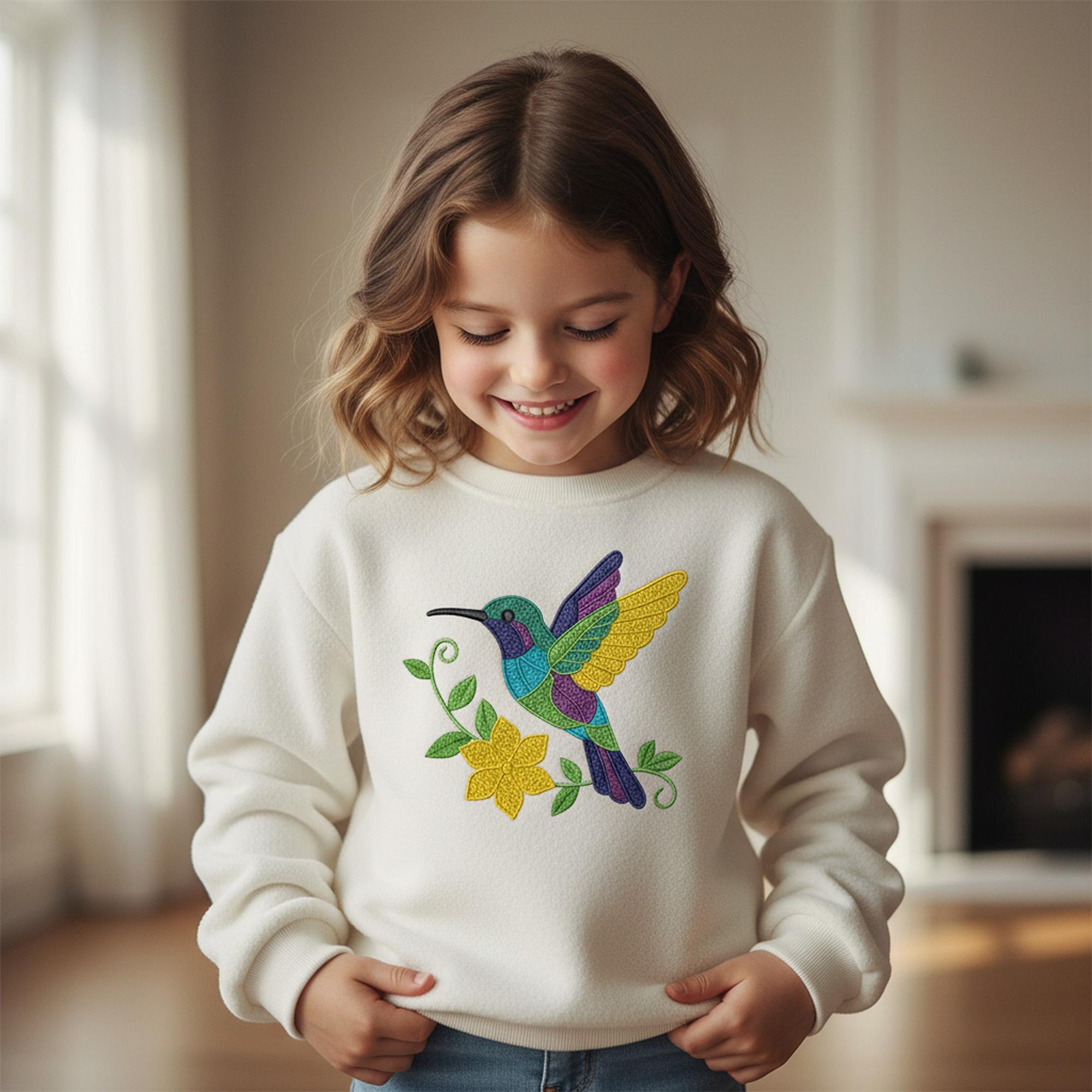 Hummingbird With Flower Embroidery main preview