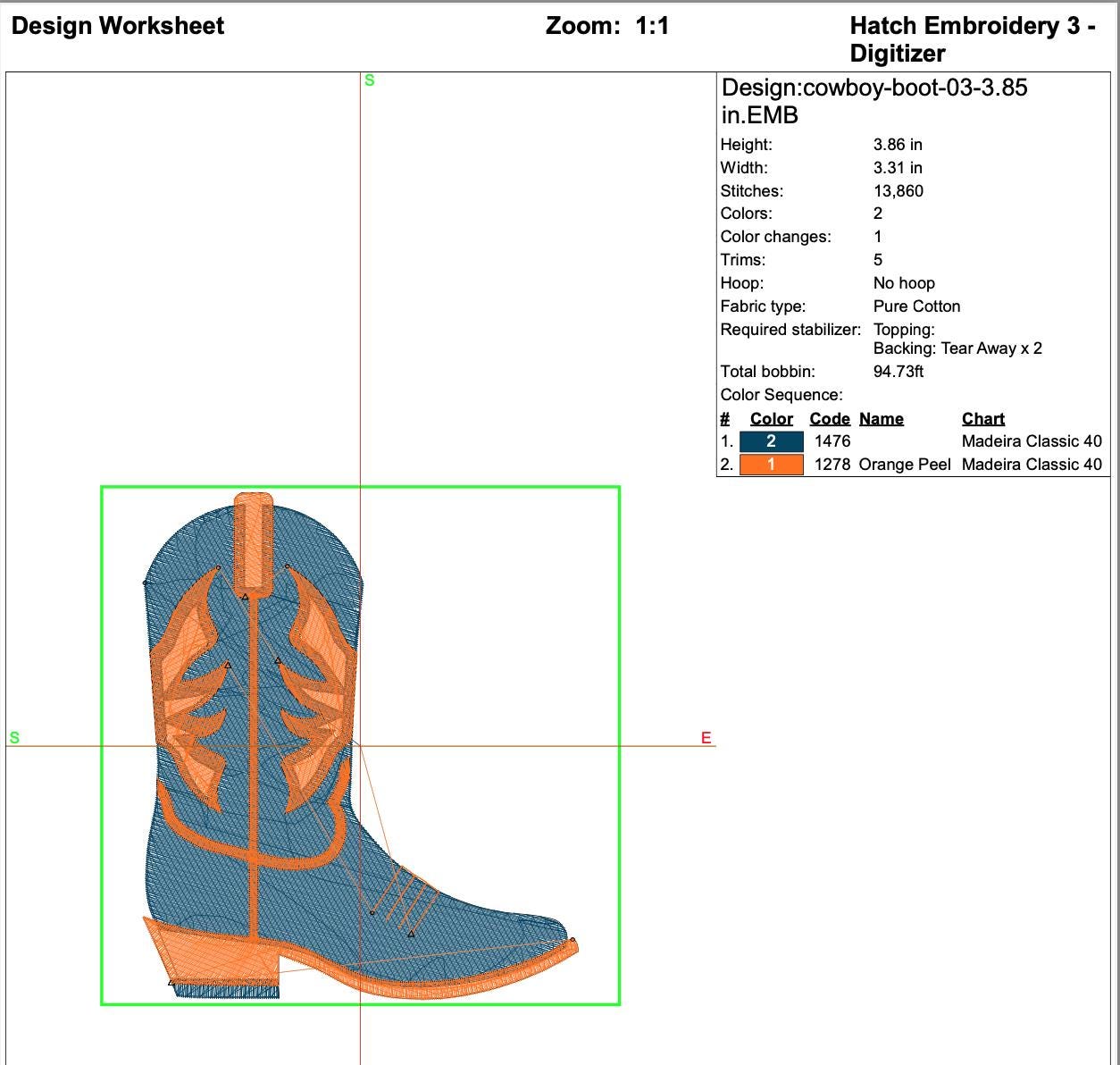 Cowboy Boot Machine Embroidery Design - Western Stitch File - Image 10