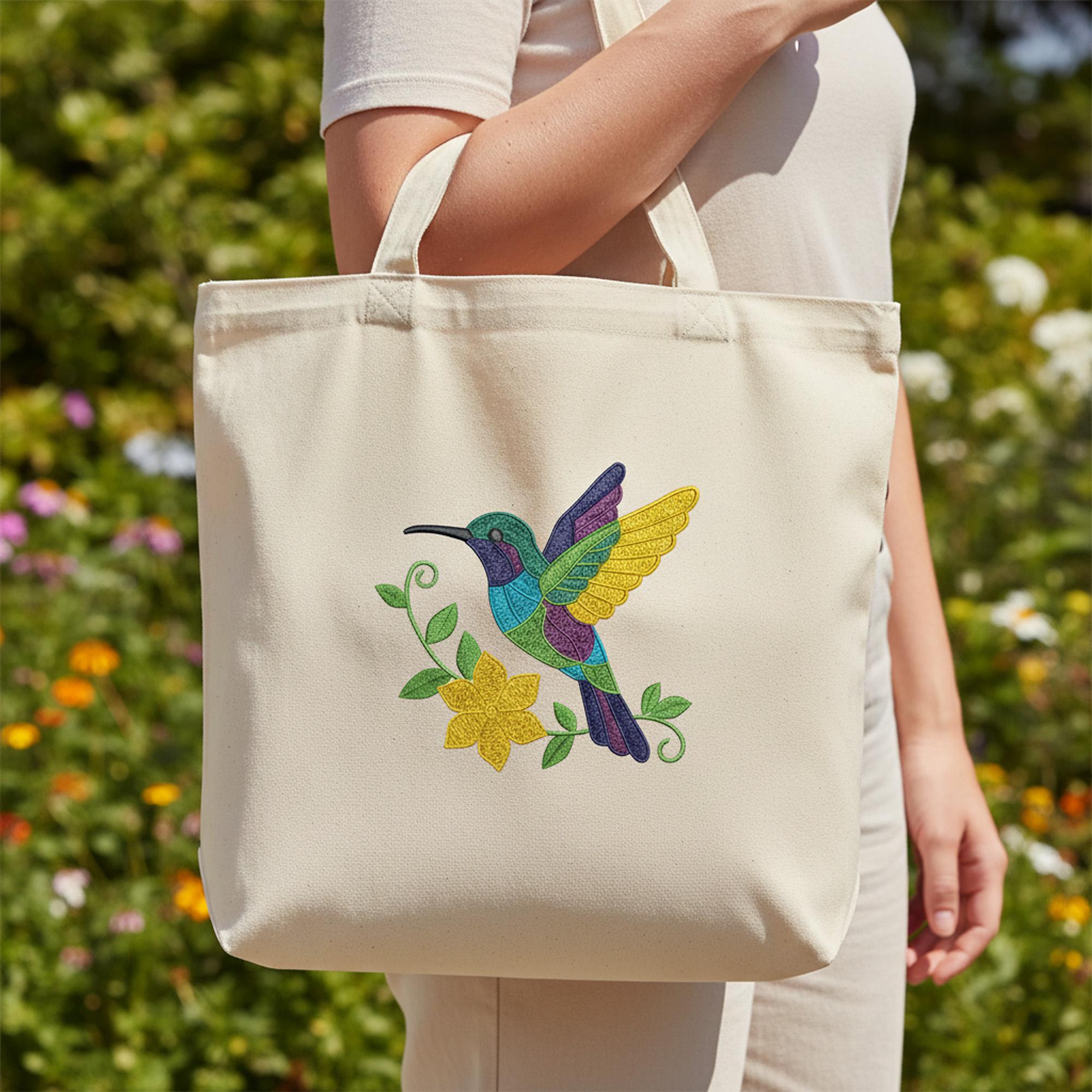 Hummingbird Embroidery Design, Colorful Bird with Flower Machine Embroidery Design - Image 8