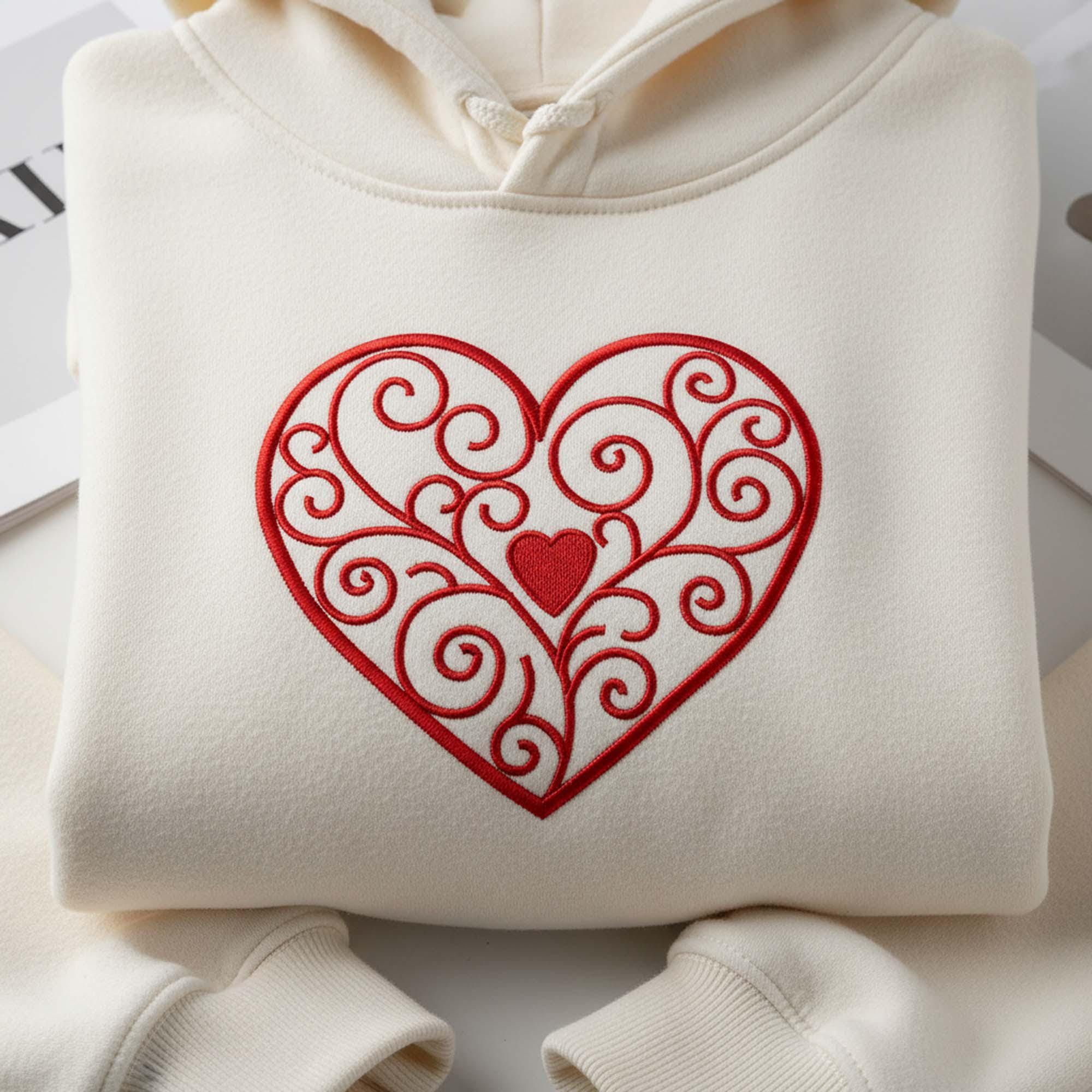 Filigree Heart Swirl Embroidery Design, Valentine Machine Embroidery - Image 2