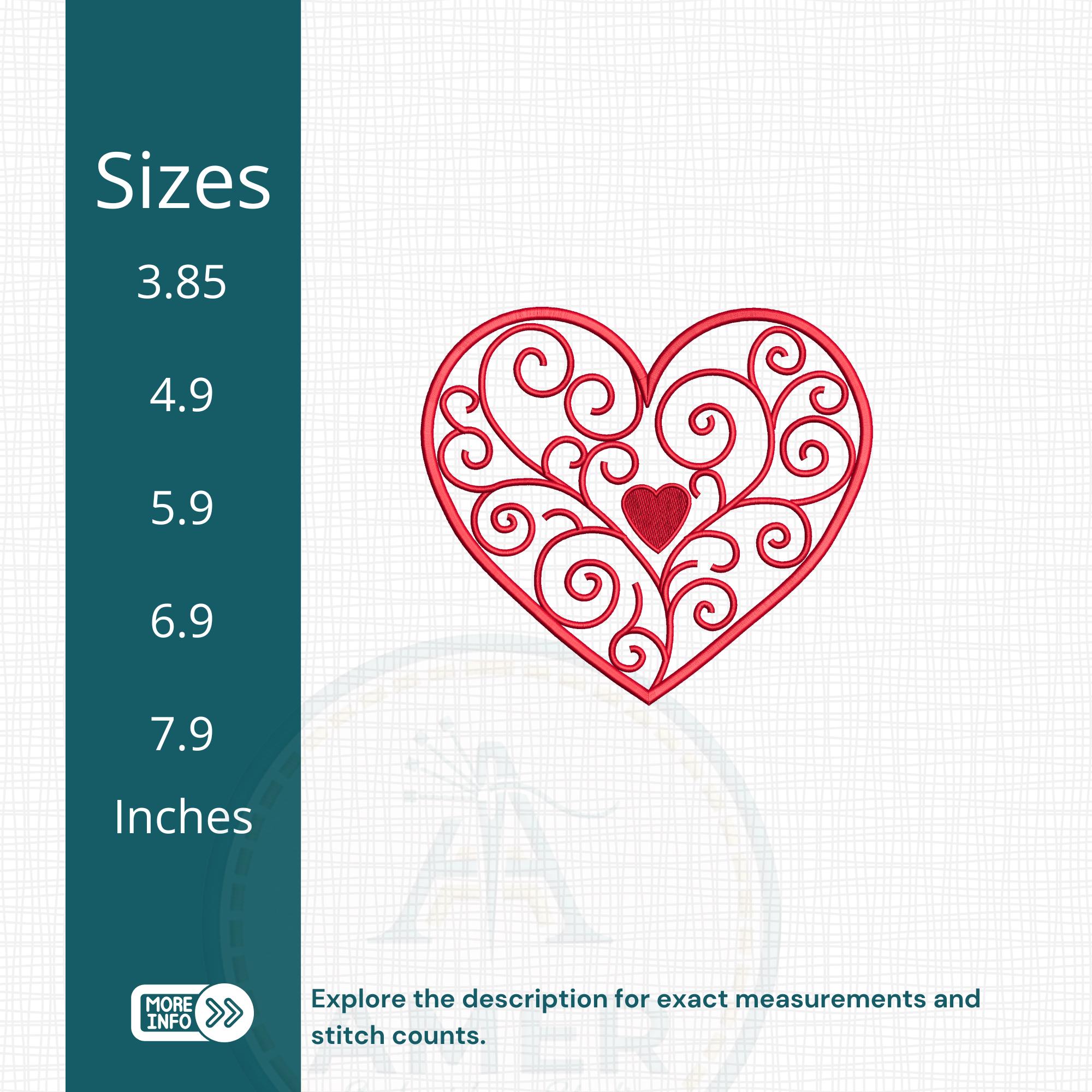 Filigree Heart Swirl Embroidery Design, Valentine Machine Embroidery - Image 7