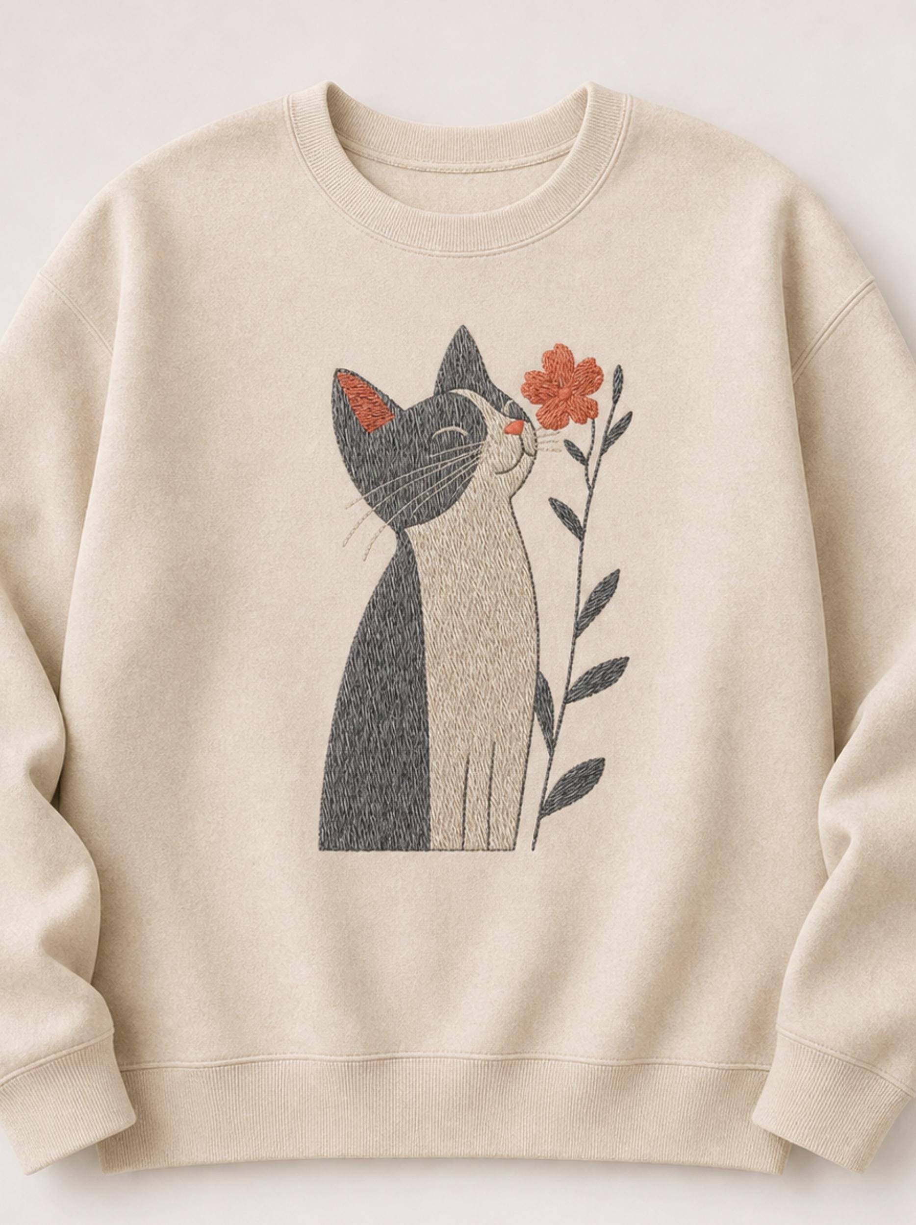 Cat Flower Embroidery Design