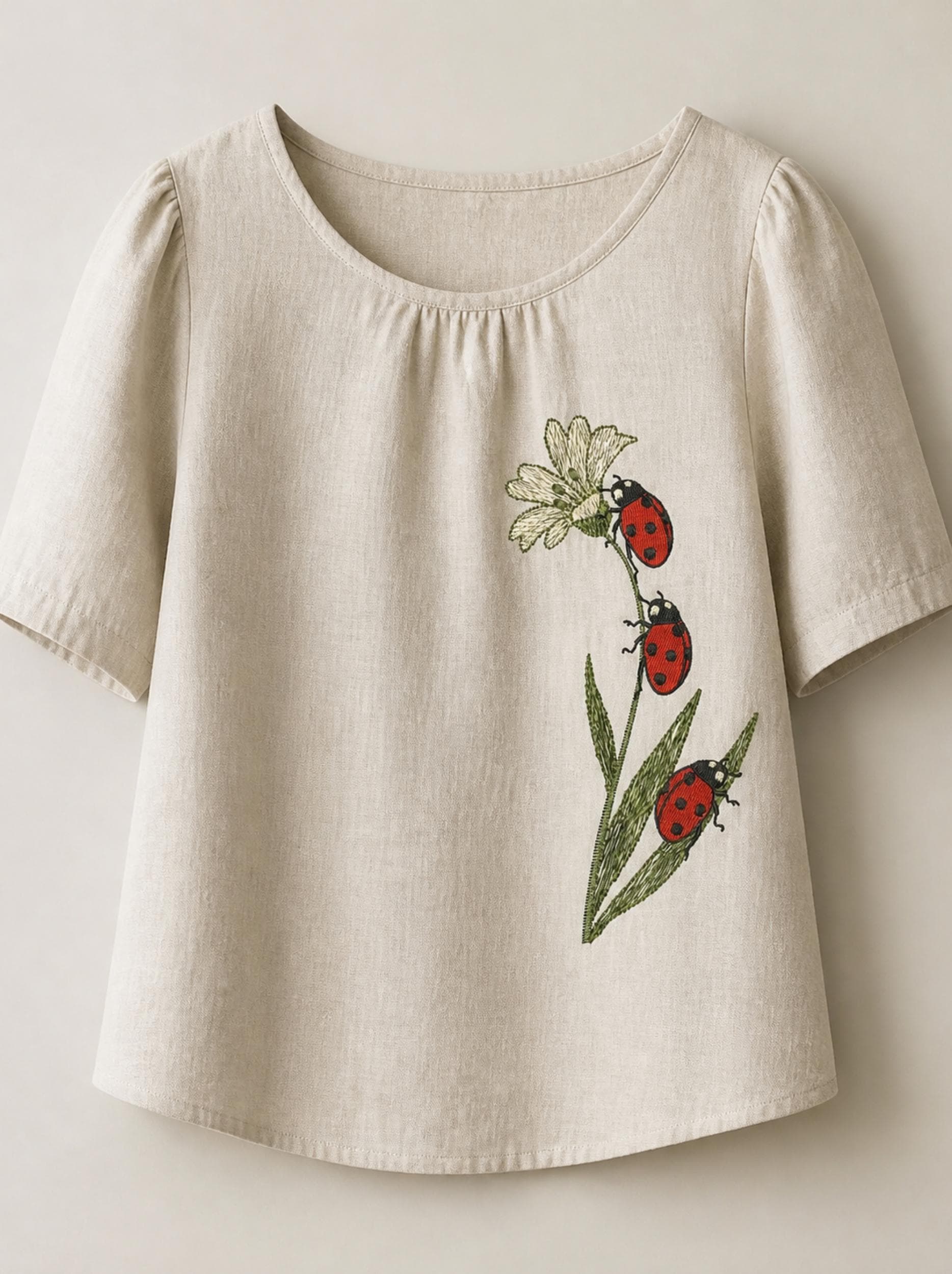 Ladybug Floral Embroidery Design