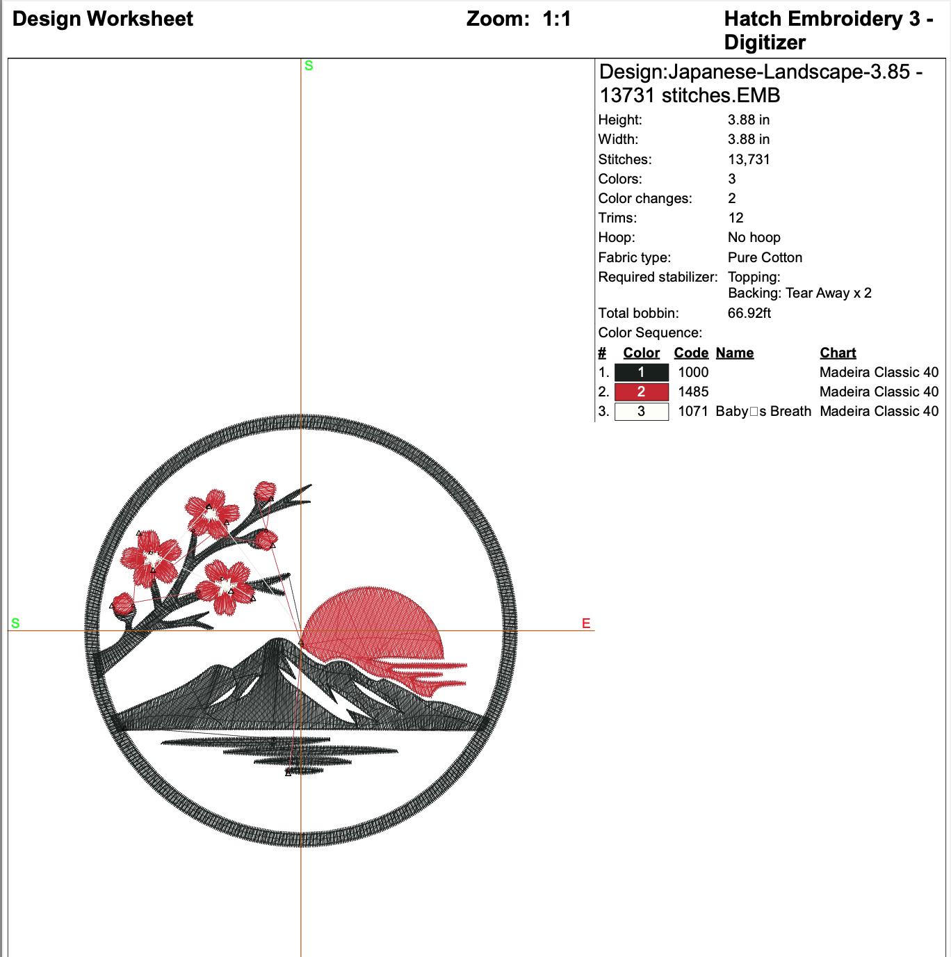 Japanese Landscape Cherry Blossom Machine Embroidery Desin mockup preview 9