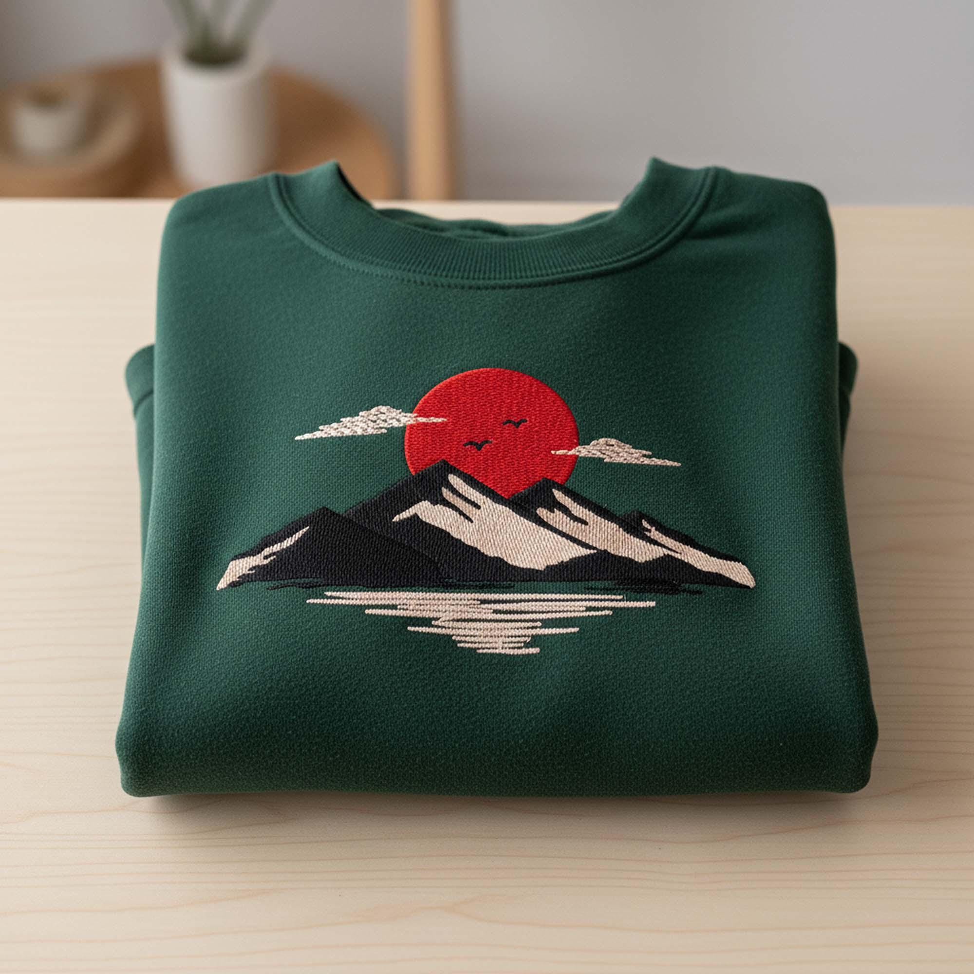 Japanese Sunset Mountain Machine Embroidery Desin main preview