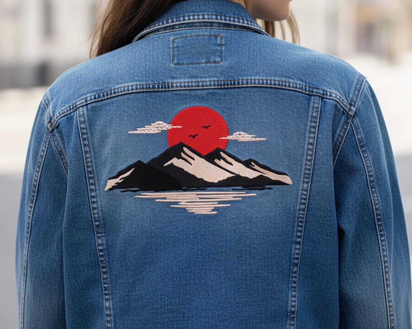 Japanese Sunset Mountain Machine Embroidery Desin mockup preview 2