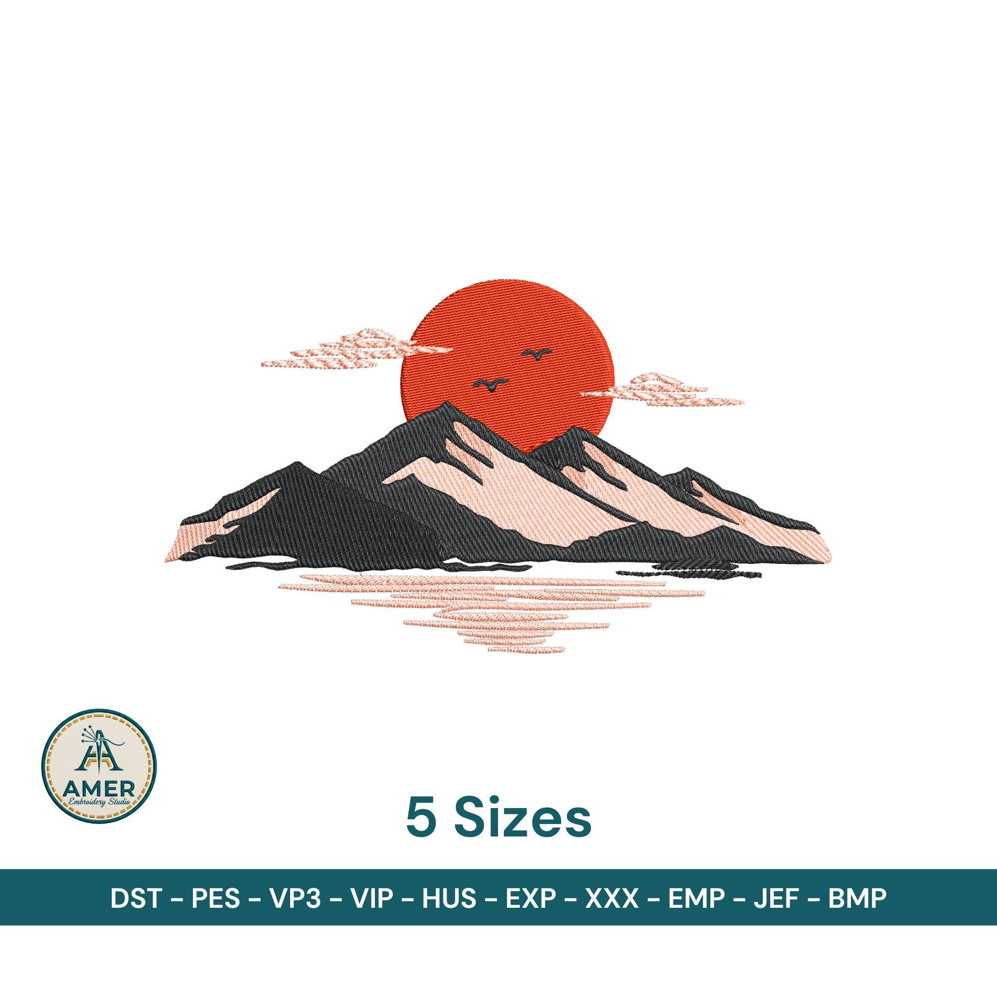 size chart for Japanese Sunset Mountain Machine Embroidery Desin