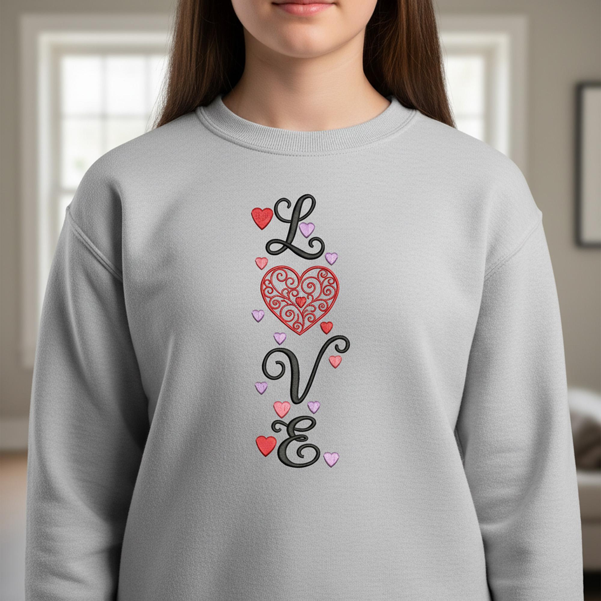 Love Word with Heart Swirls Valentine Machine Embroidery Desin main preview