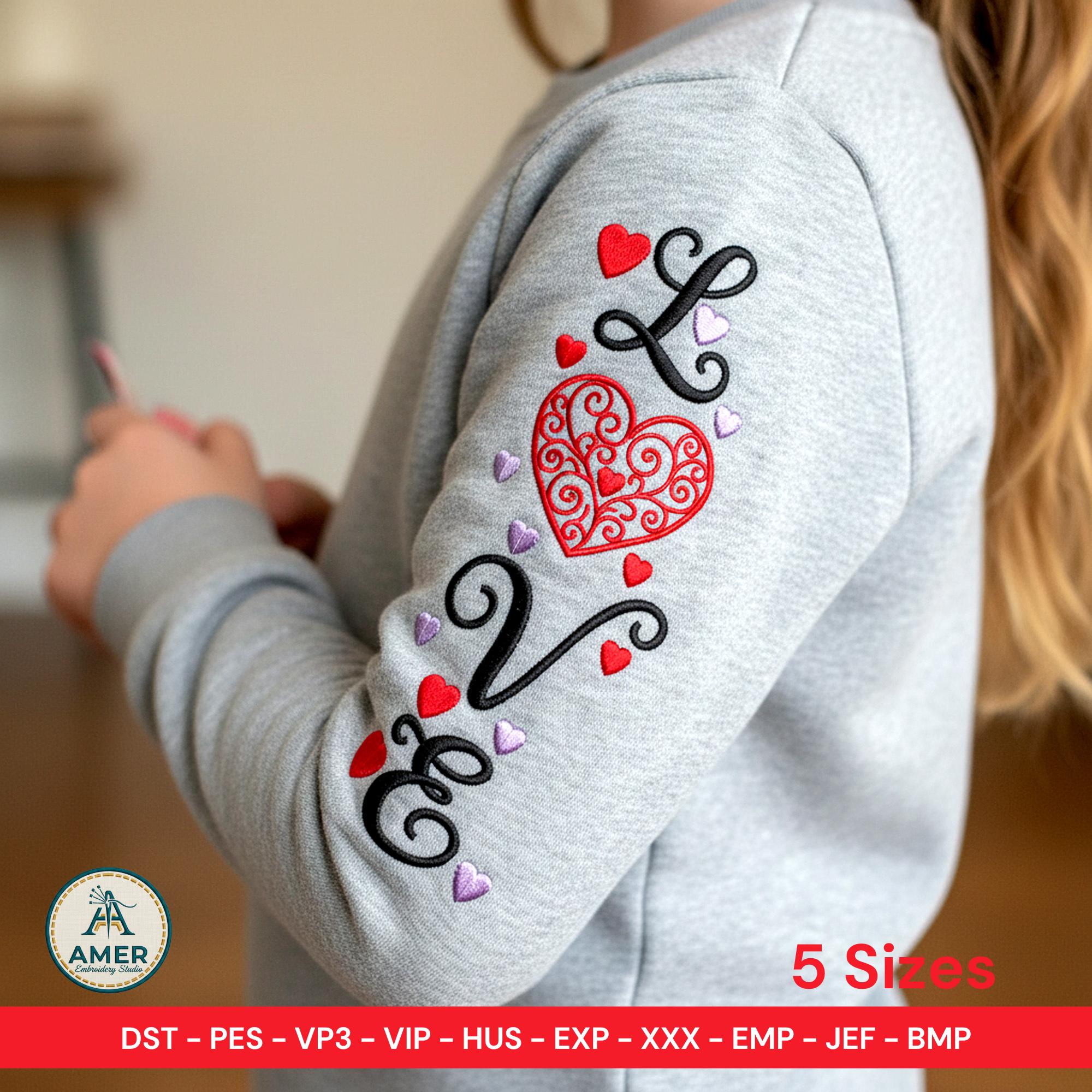 Love Word with Heart Swirls Valentine Machine Embroidery Desin mockup preview 2