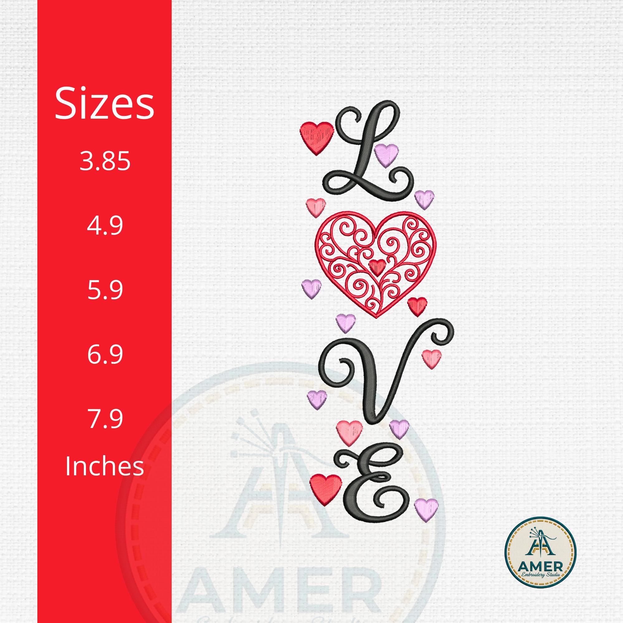 Love Word with Heart Swirls Valentine Machine Embroidery Desin worksheet