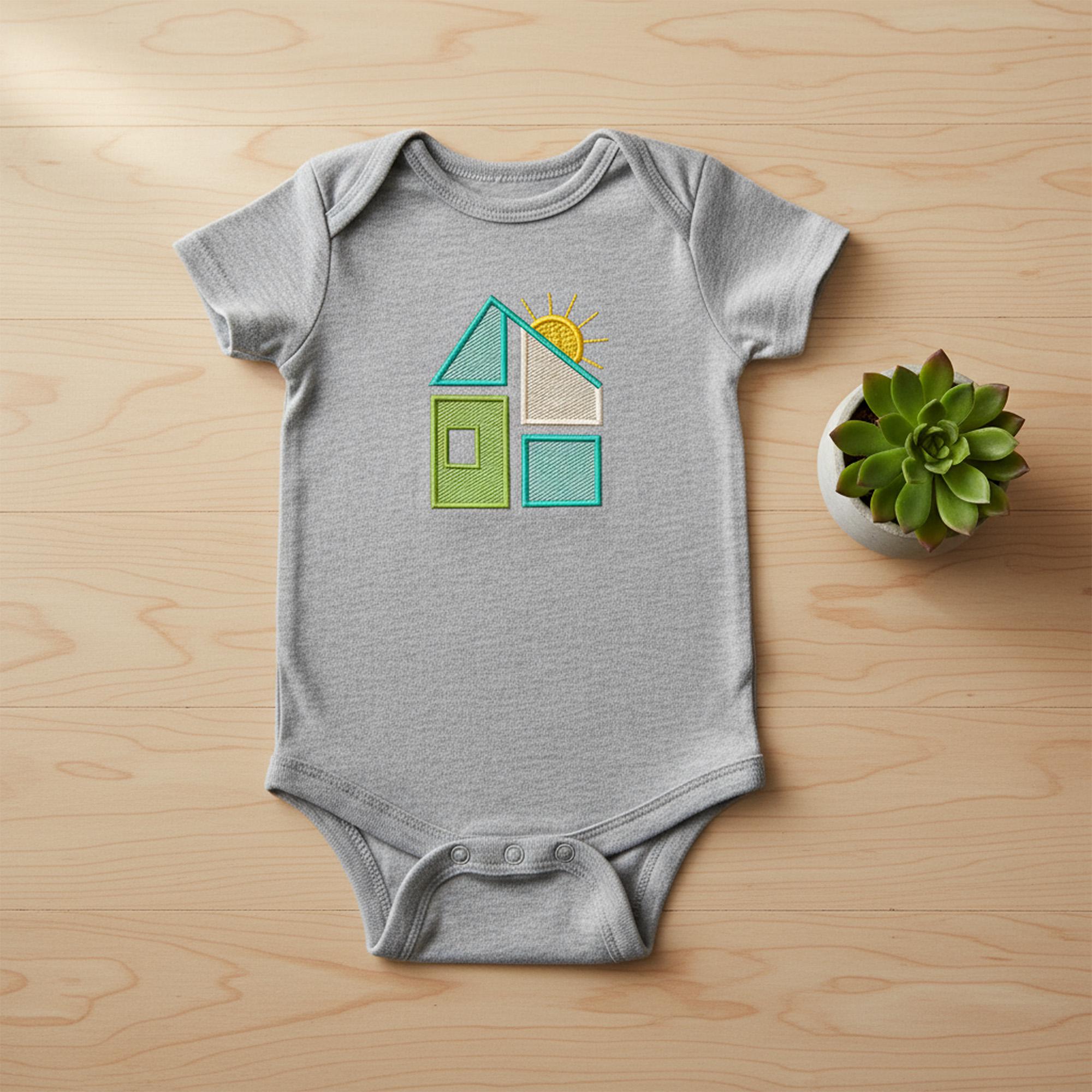 close-up preview of Mini House With Sun Machine Embroidery Design