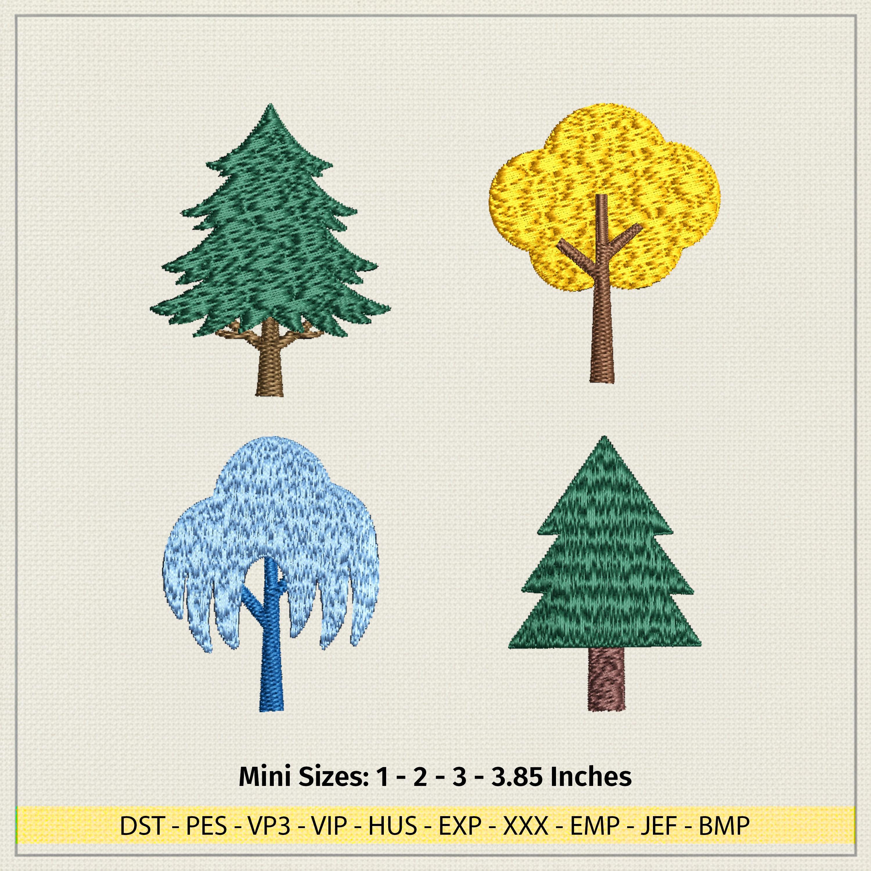 size chart for Mini Tree Set Machine Embroidery Design