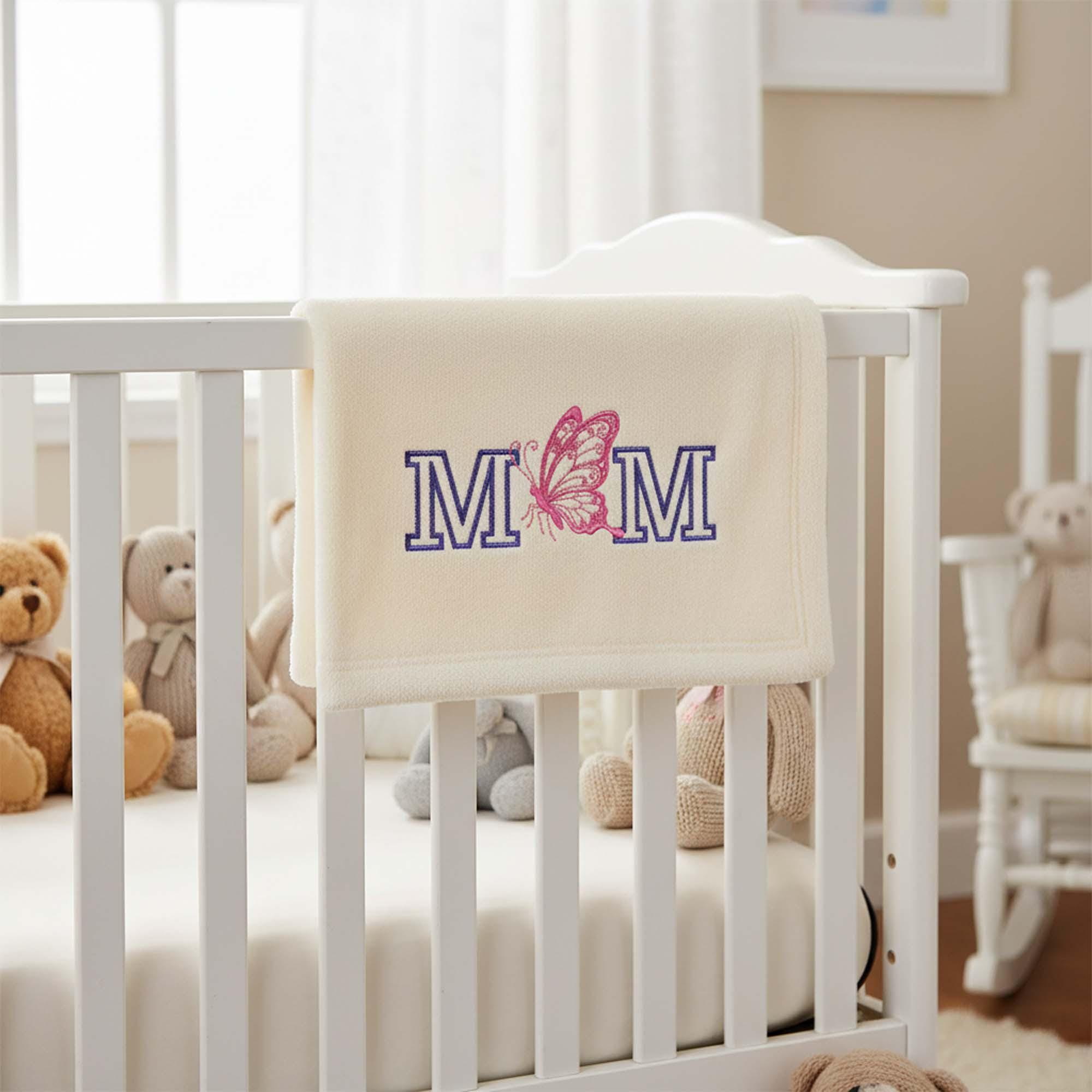 close-up preview of Mom Butterfly Monogram Machine Embroidery Design