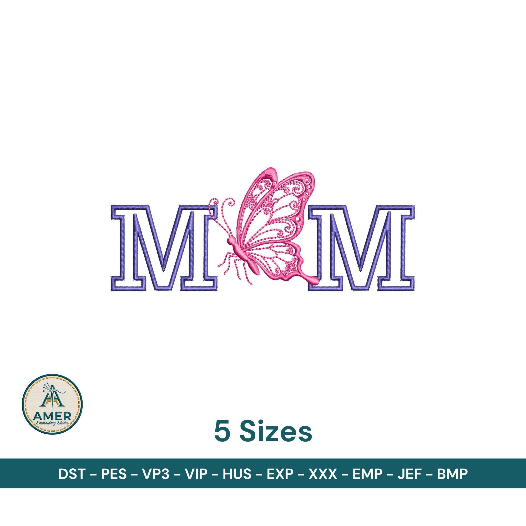 size chart for Mom Butterfly Monogram Machine Embroidery Design