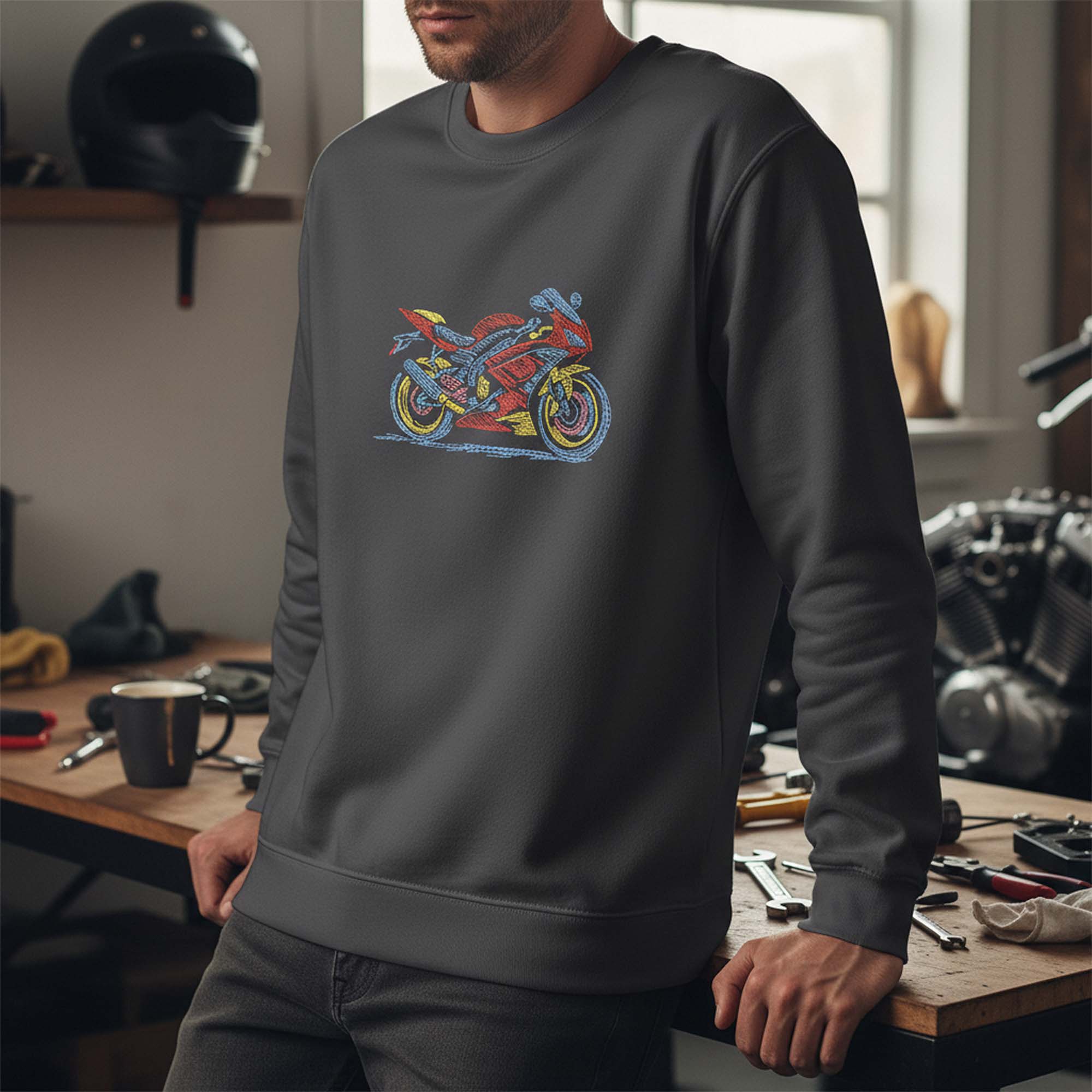 Motorrad-Stickdatei mit Neoneffekt