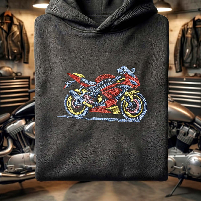 Neon Effect Motorcycle Embroidery Design
