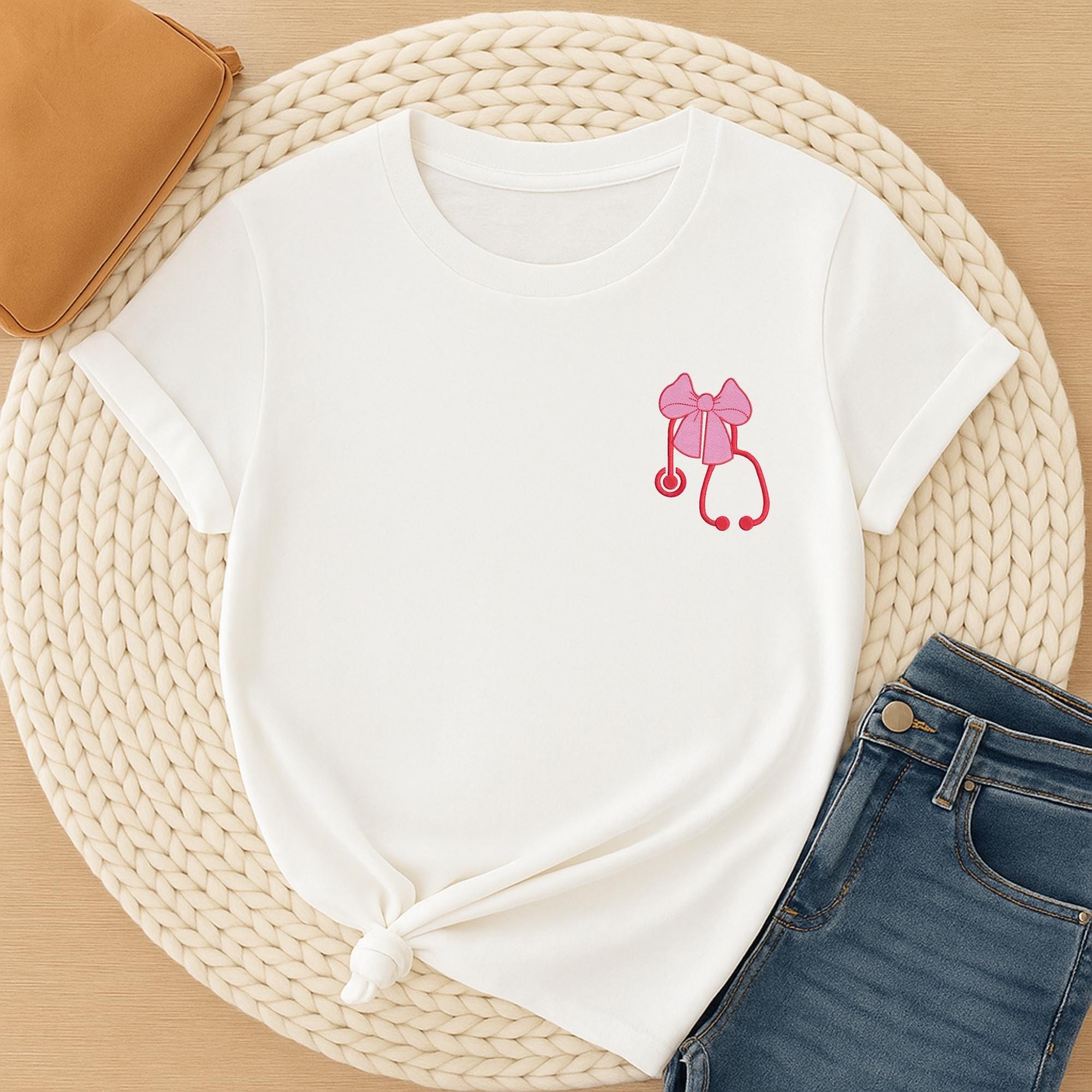 close-up preview of Nurse Stethoscope Bow Machine Embroidery Design