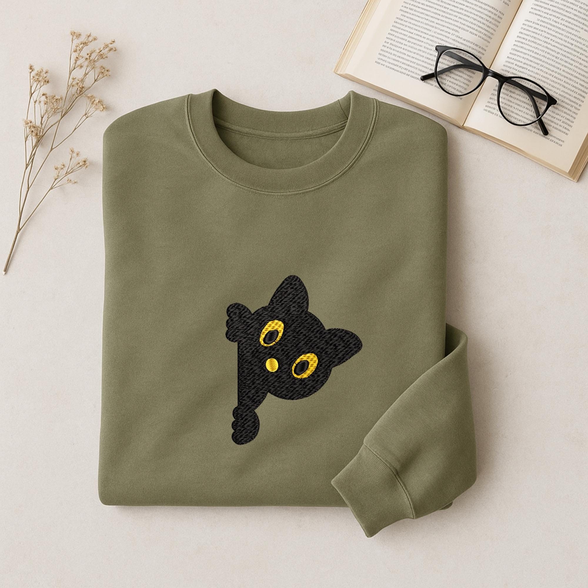 Peeking Black Cat Embroidery Design main preview