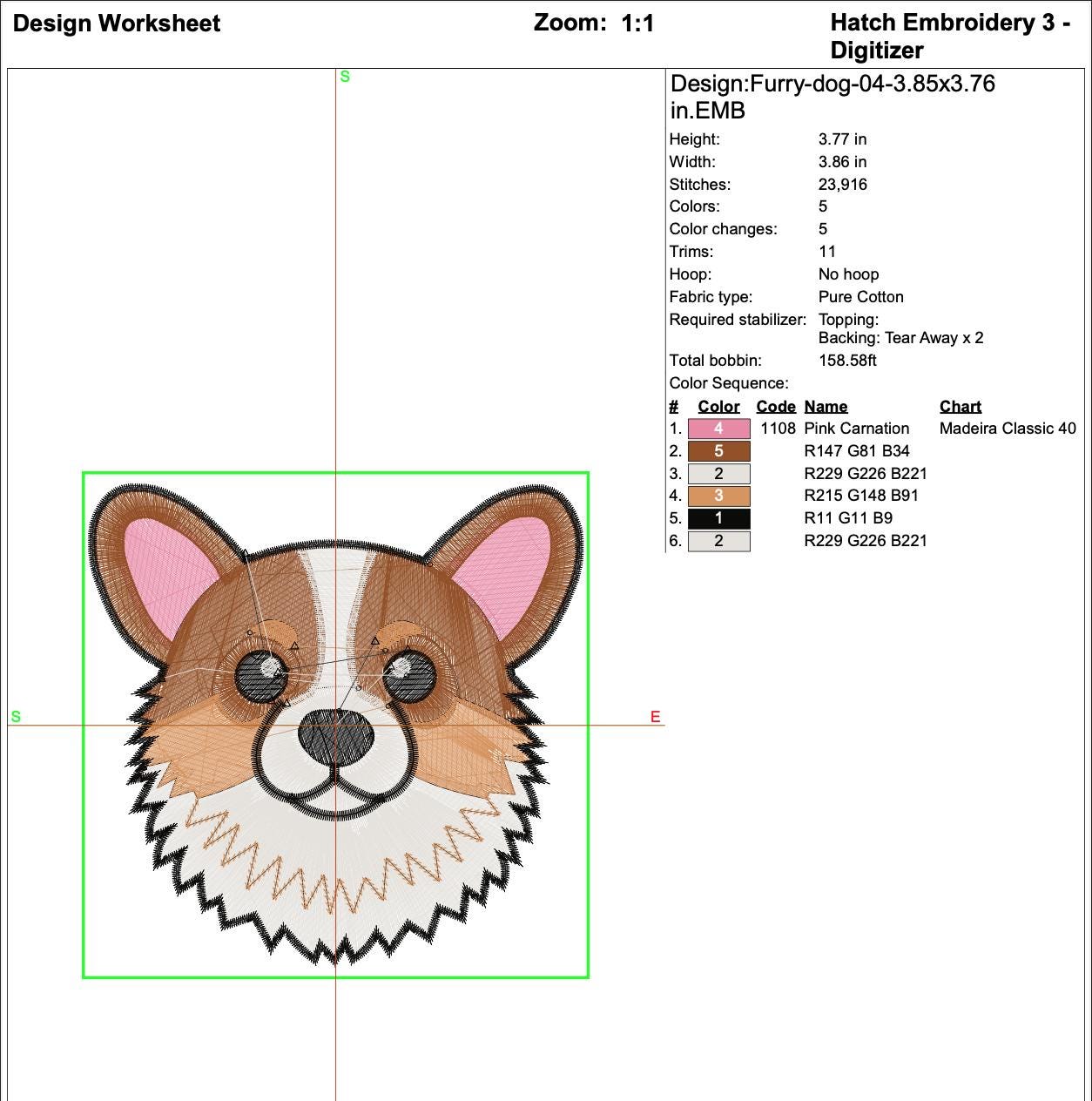 close-up preview of Pembroke Welsh Corgi Machine Embroidery Design