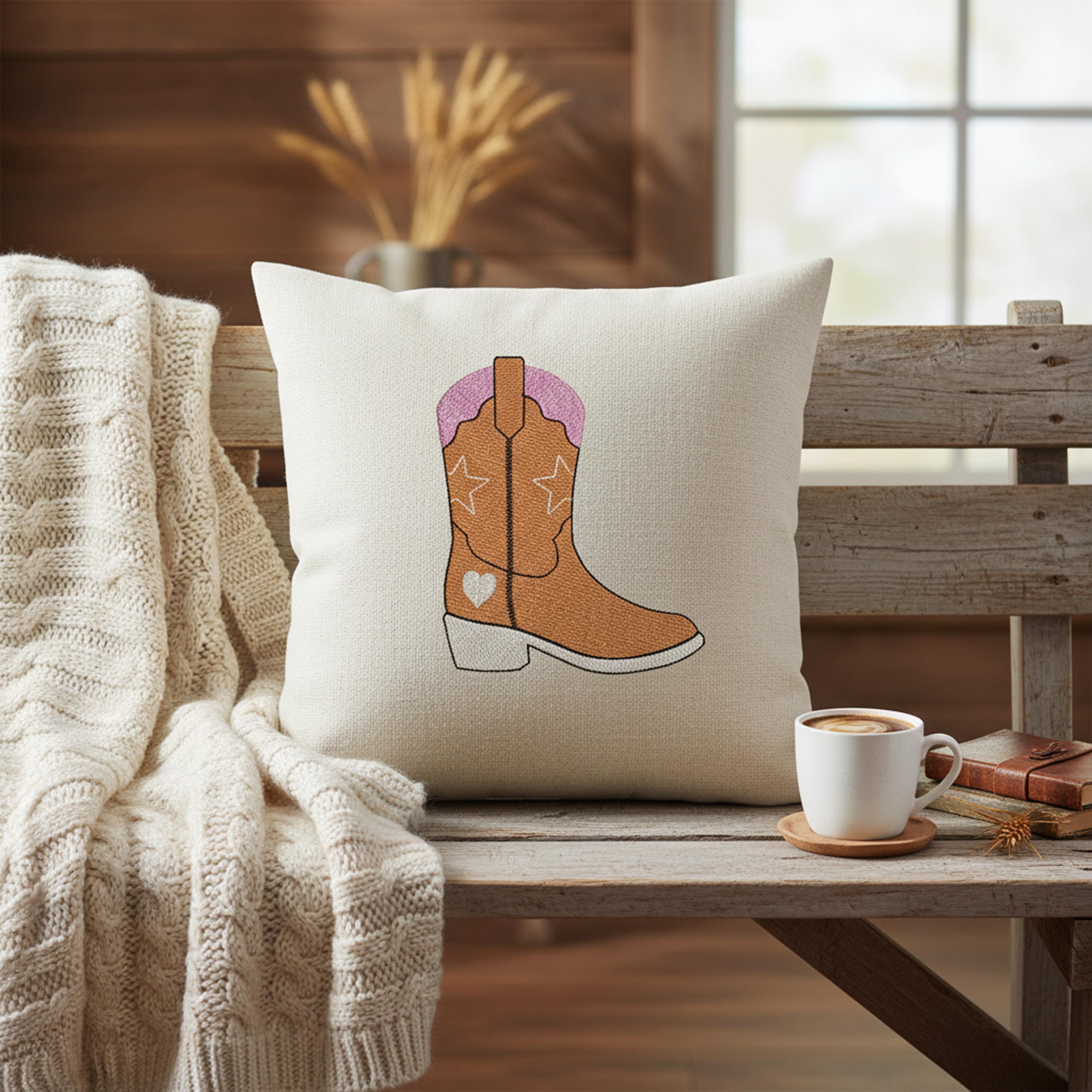 close-up preview of Pink Cowgirl Boot Machine Embroidery Design